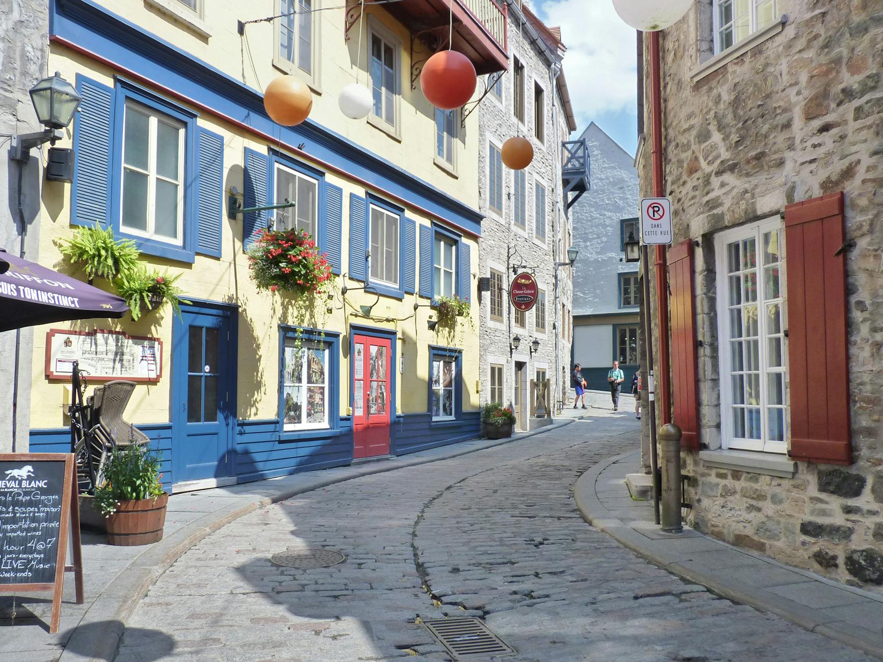 Cobblestone street and historic architecture in Old Quebec City