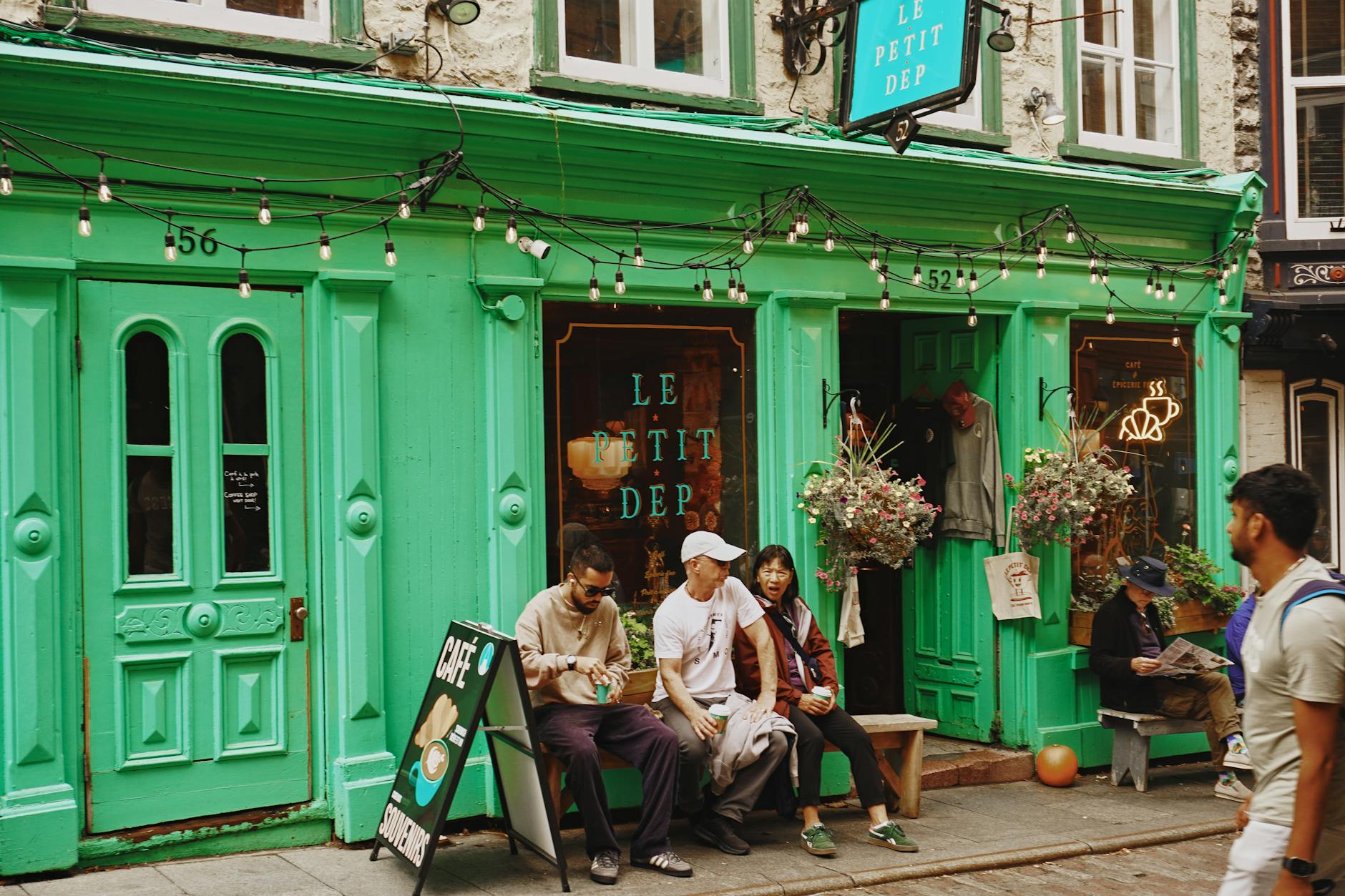 Colorful cafe facade in Old Quebec City