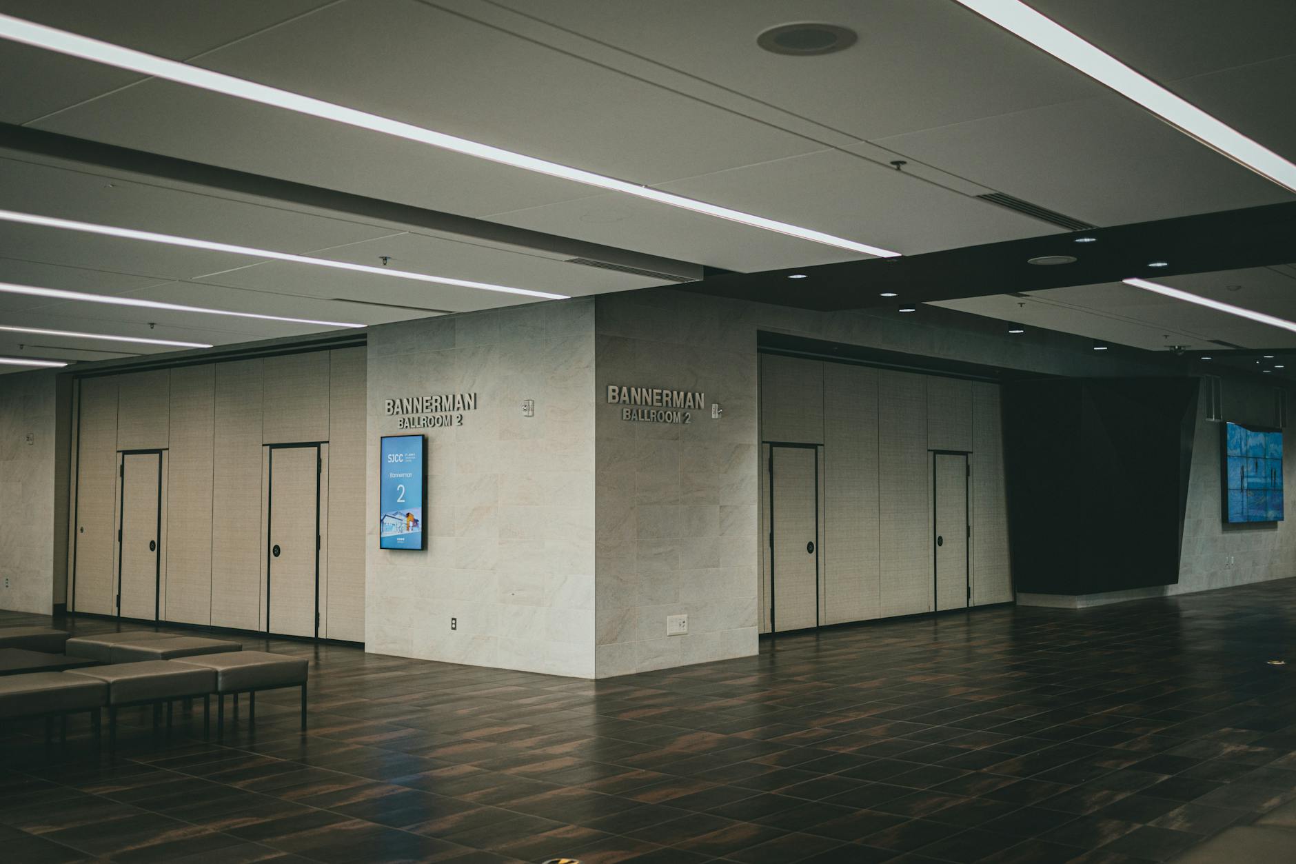 Modern ballroom interior with seating