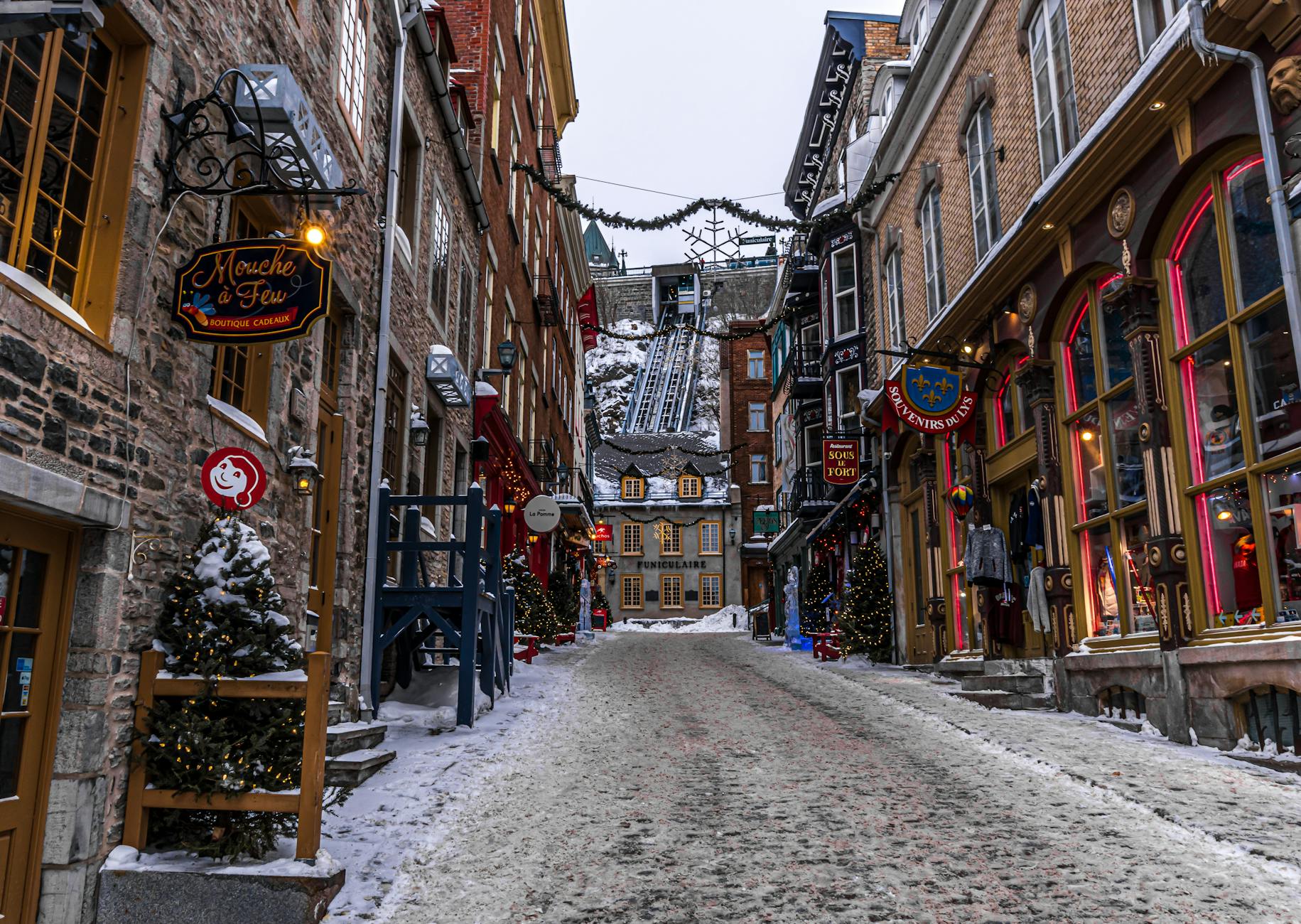 Snowy winter street in Old Quebec City