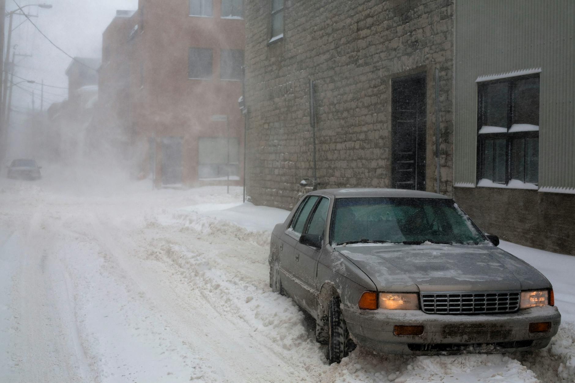 Snowy Quebec City street during harsh winter conditions