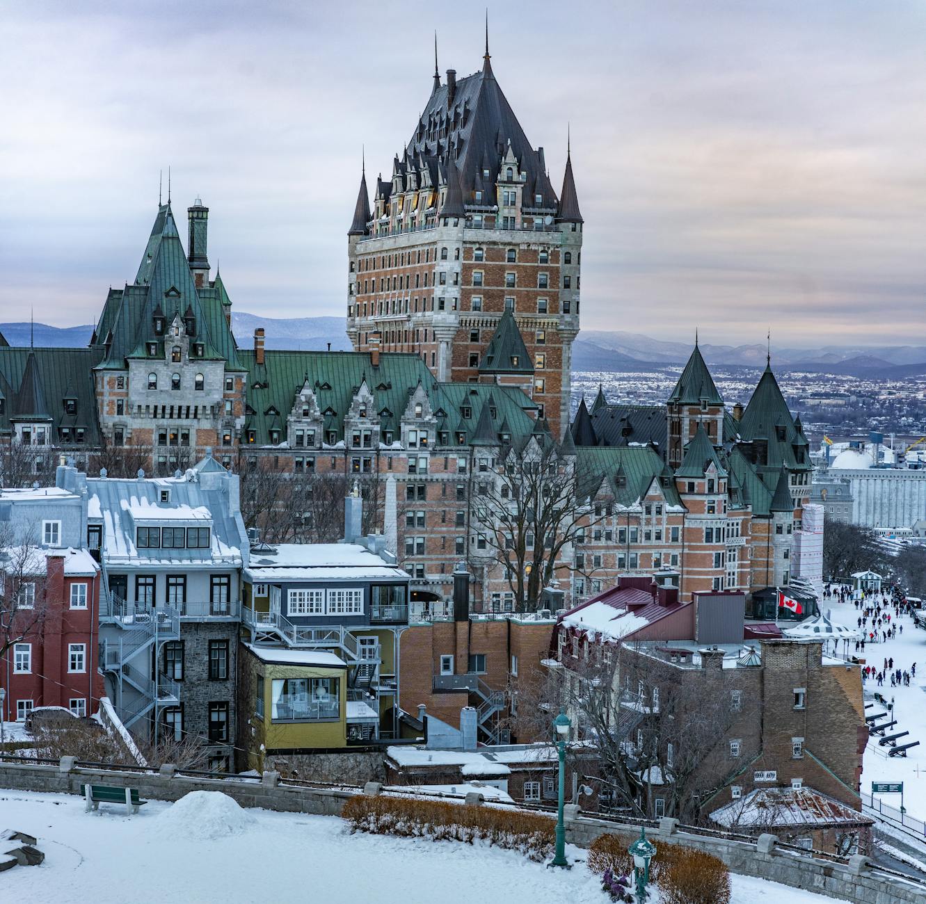 Chateau Frontenac in snowy winter in Quebec City