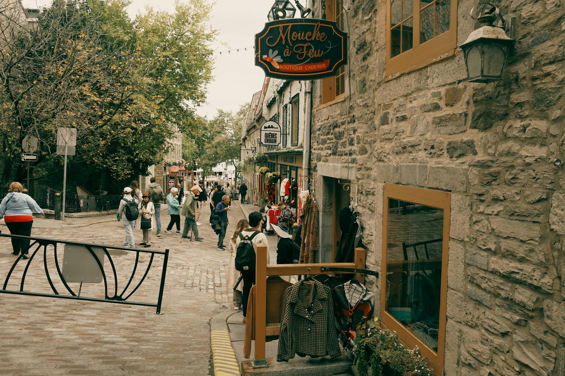 Historic Old Quebec street with shops and colorful architecture