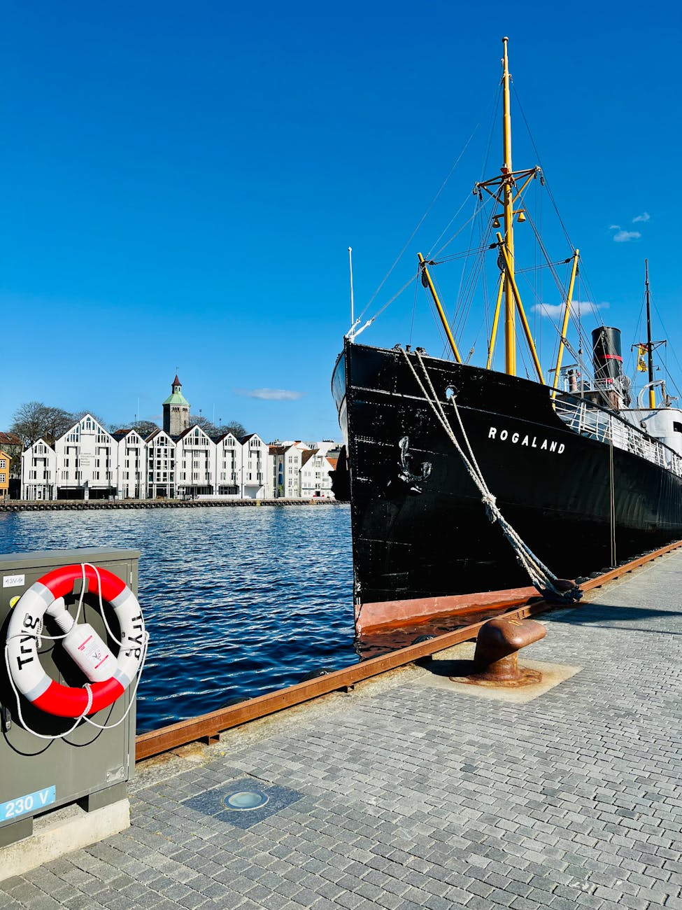 Historic ship docked in Stavanger harbor for first-time route planning.