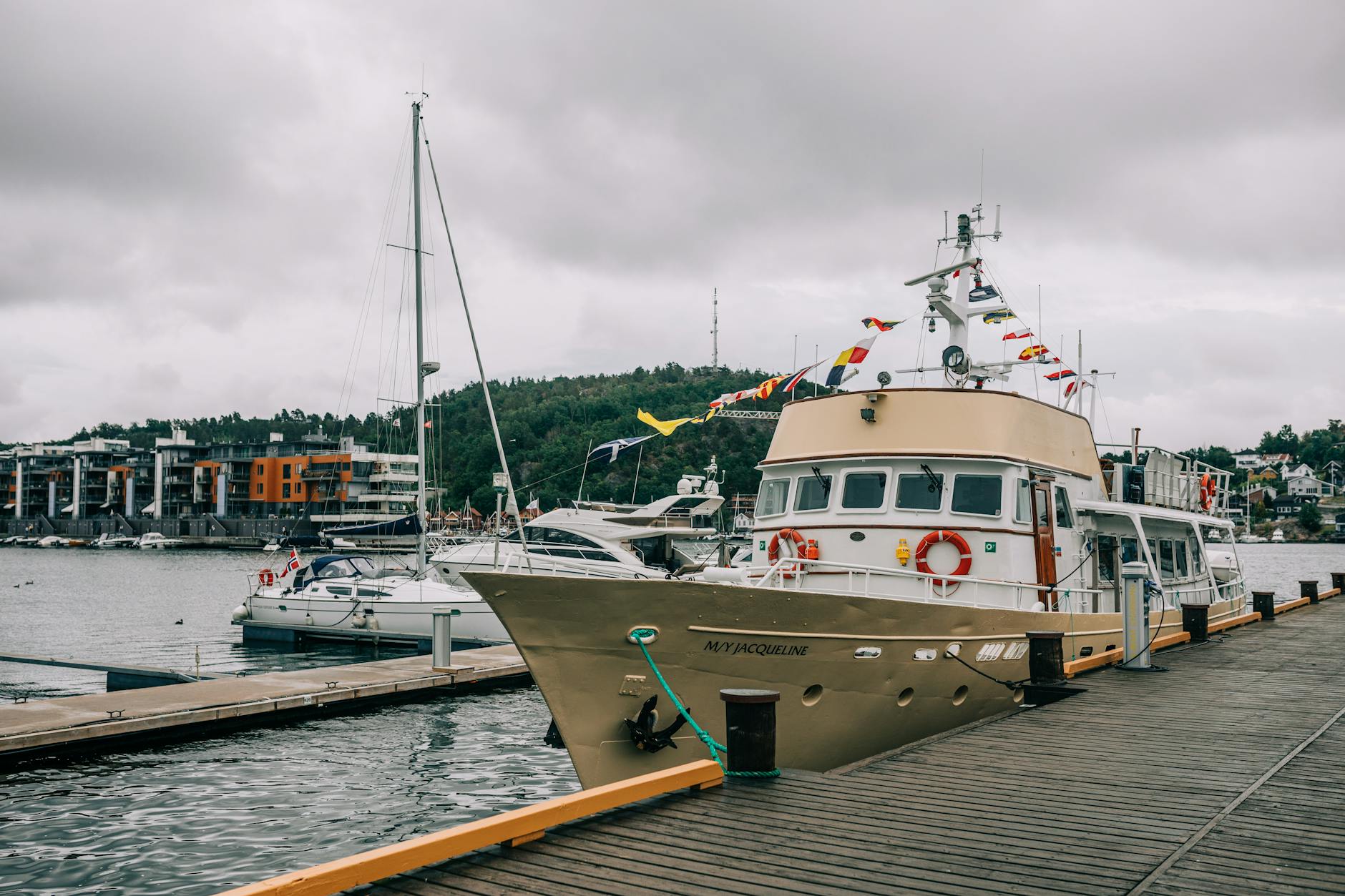 Yacht in a Norwegian harbor for Stavanger luxury hotel planning.