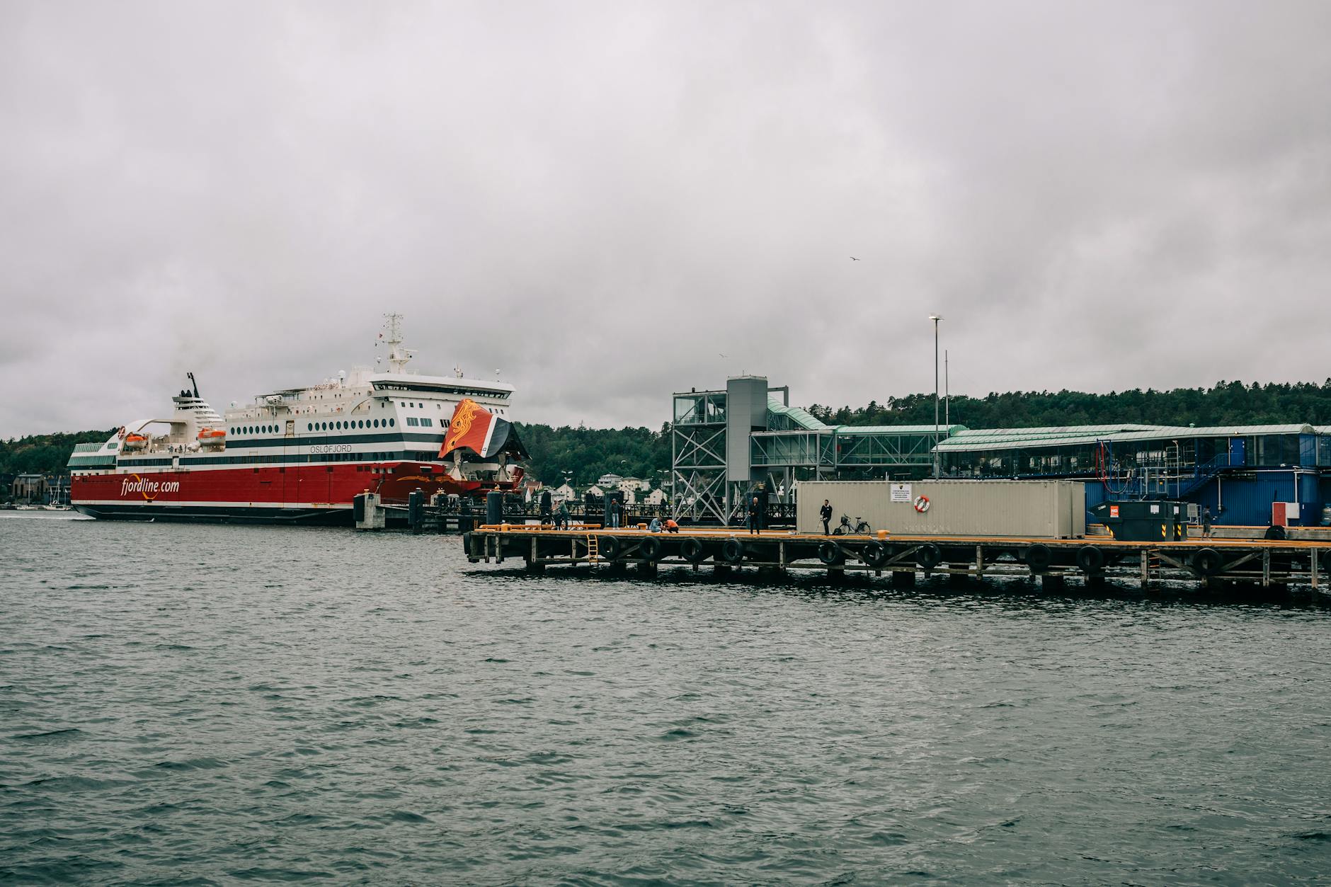 Fjordline ferry in a Norwegian harbor for Stavanger tourist report planning.