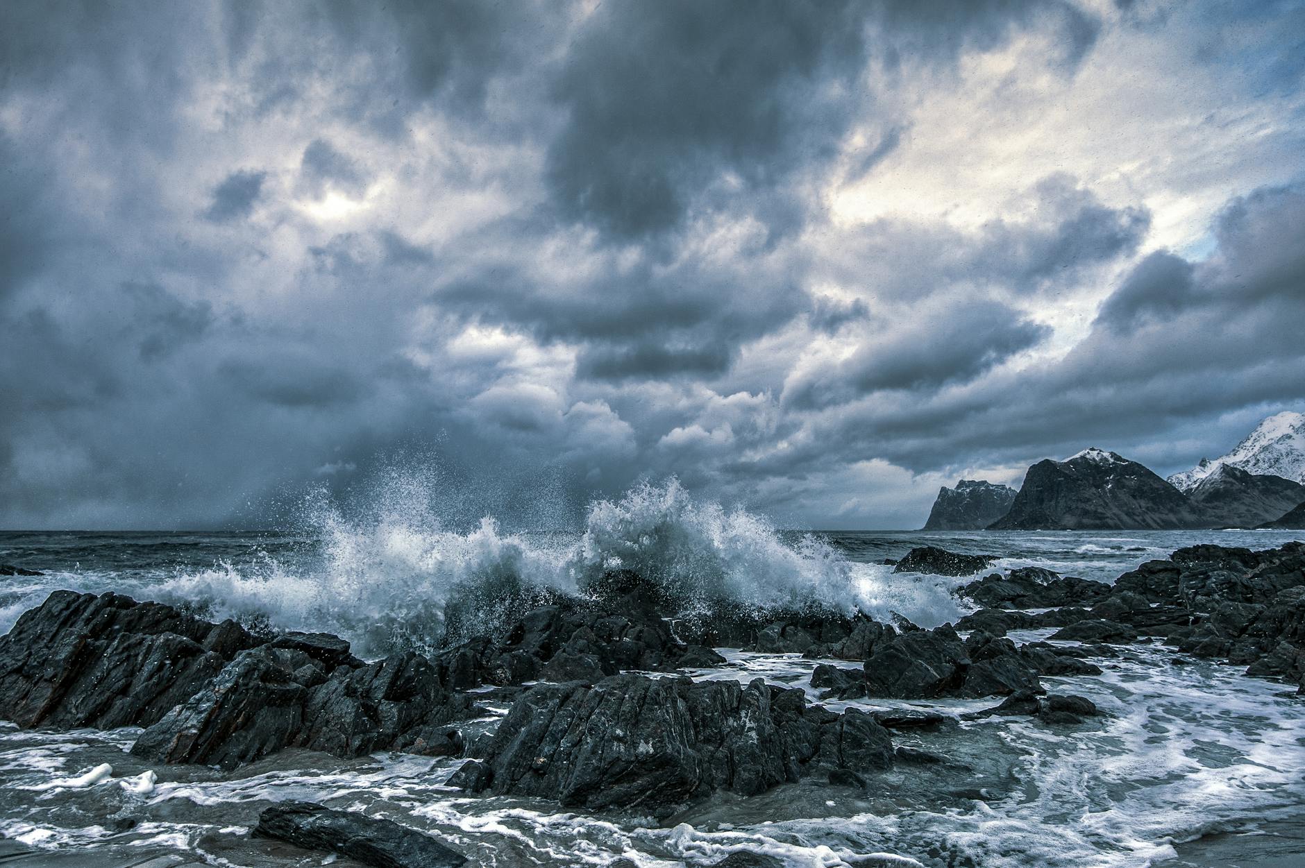 Stormy Sandnes coastline for Stavanger weather and medical planning.
