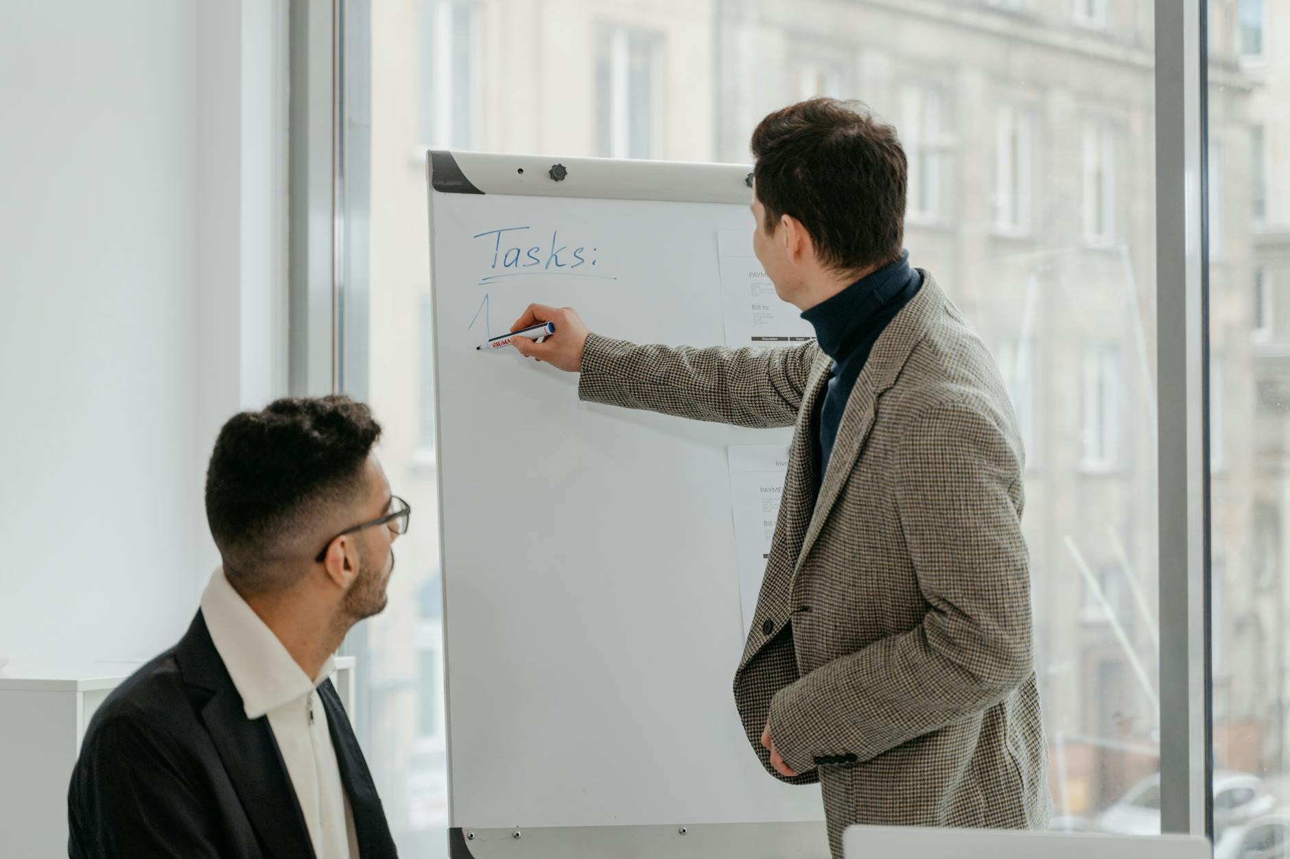 Business planning board for Stockholm consultant follow-up planning.