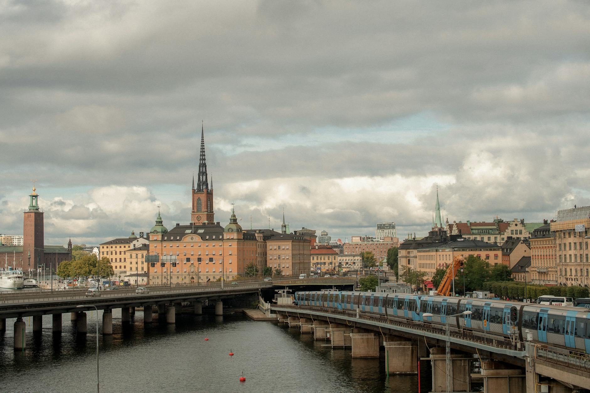 Stockholm train and cityscape for content creator travel report planning.