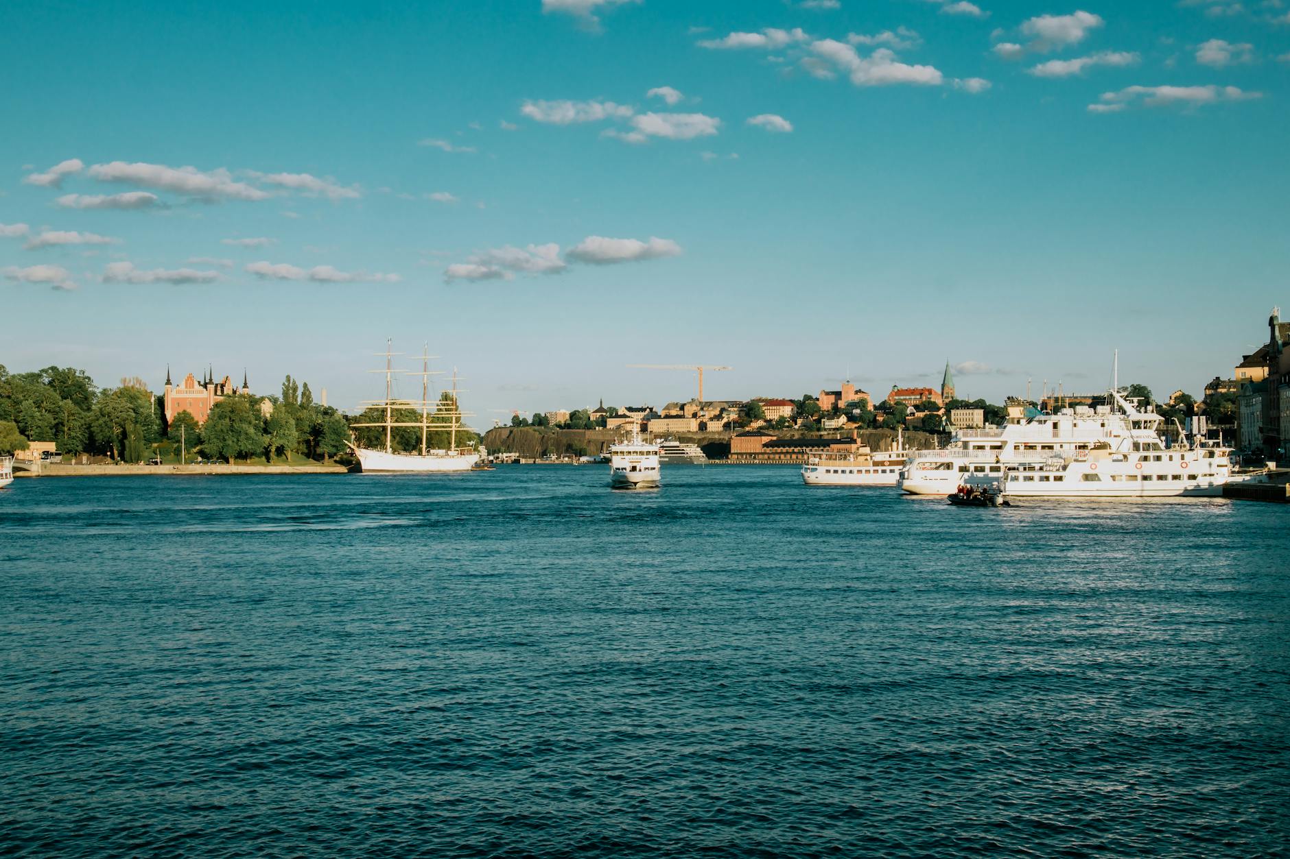 Stockholm waterfront and cruise ships for compact port-call route planning.