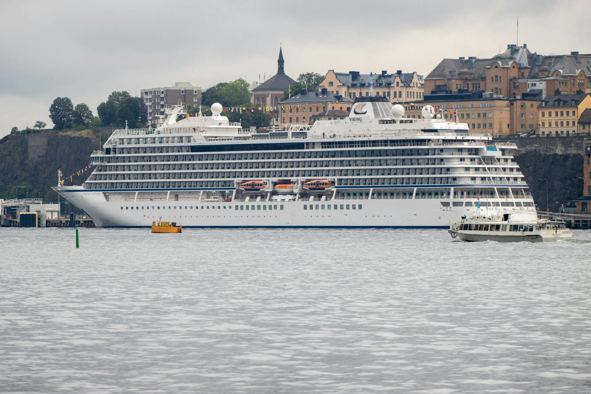 Cruise ship in Stockholm harbor for port timing planning.