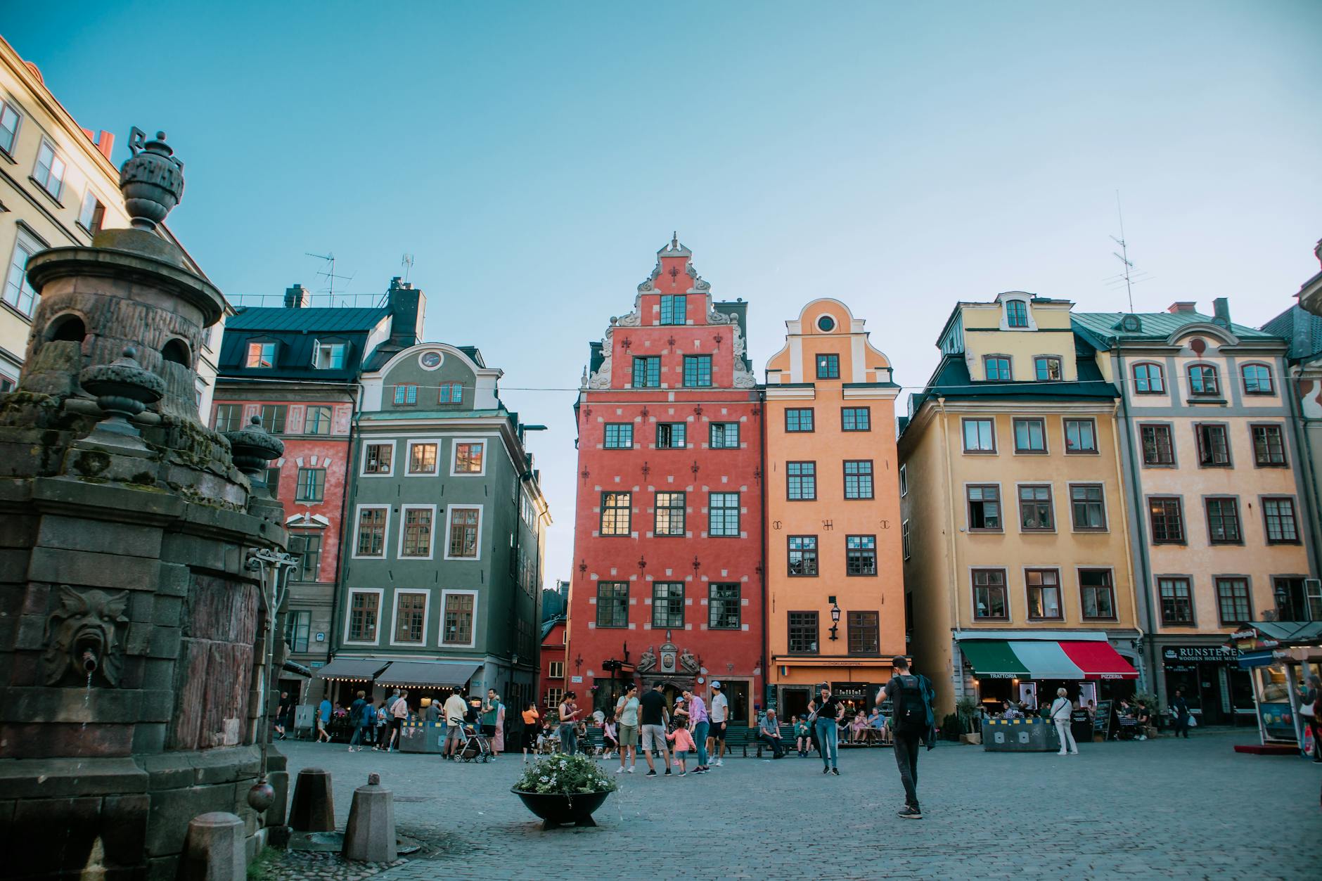Colorful Gamla Stan square for Stockholm first-time visitor planning.