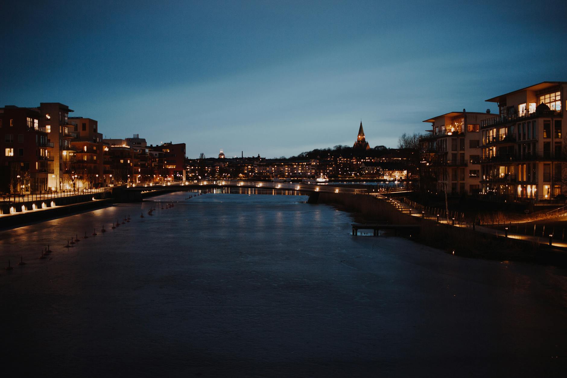 Stockholm waterfront at evening for investor meeting geography planning.