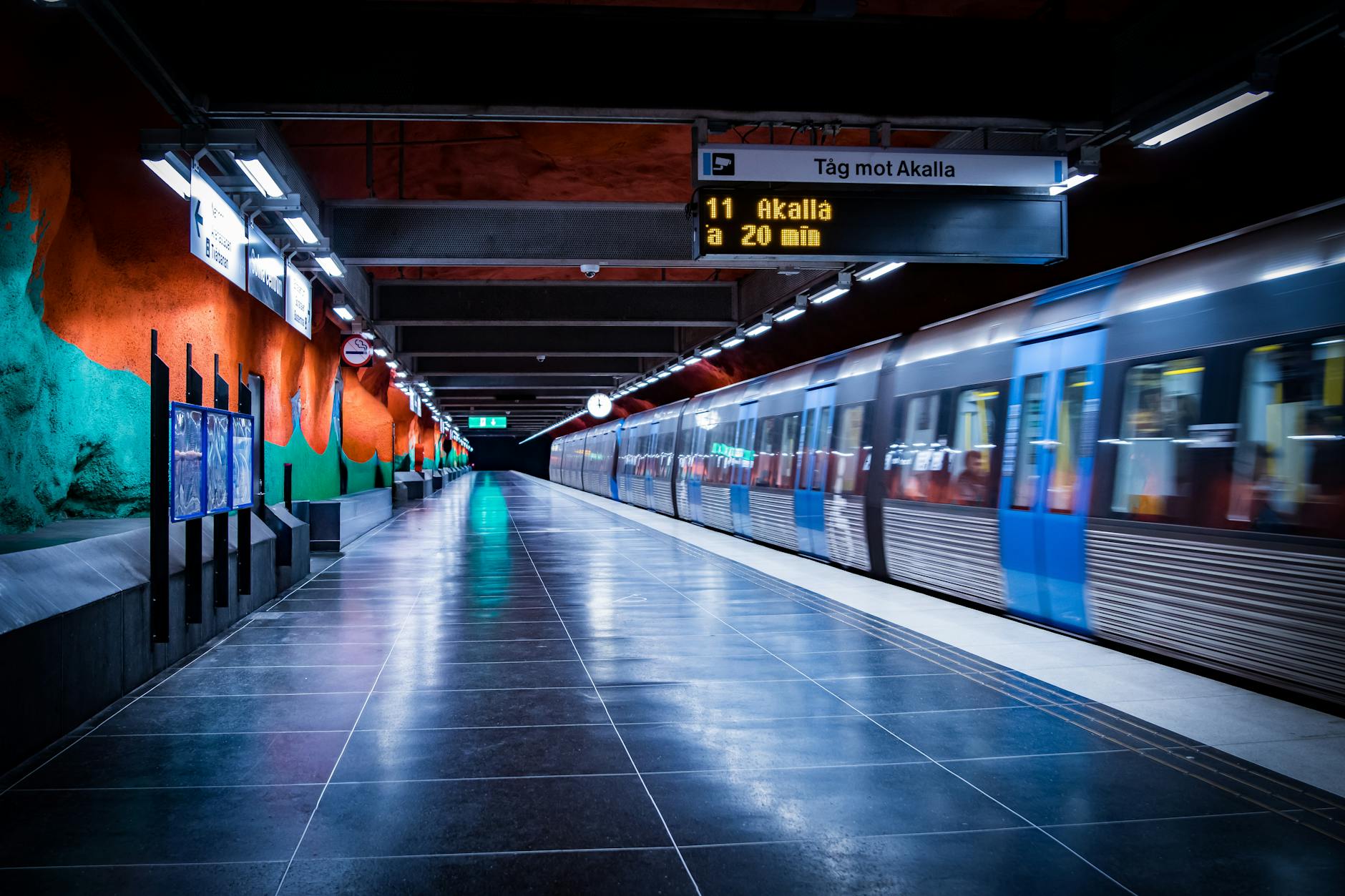 Stockholm metro station at night for nightlife travel report planning.