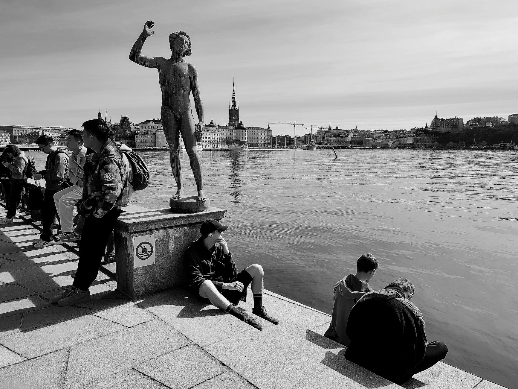 Stockholm waterfront sculpture for older-traveler access planning.