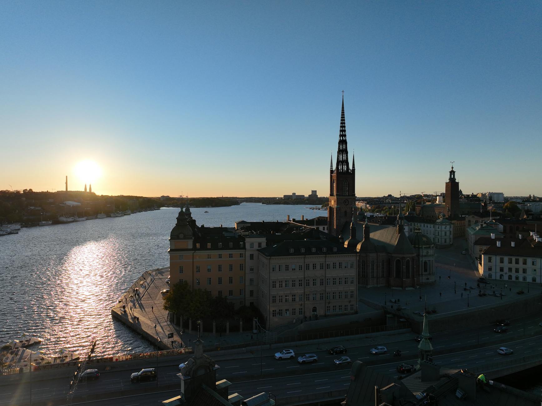 Aerial Riddarholmen view for Stockholm pilgrimage lodging planning.