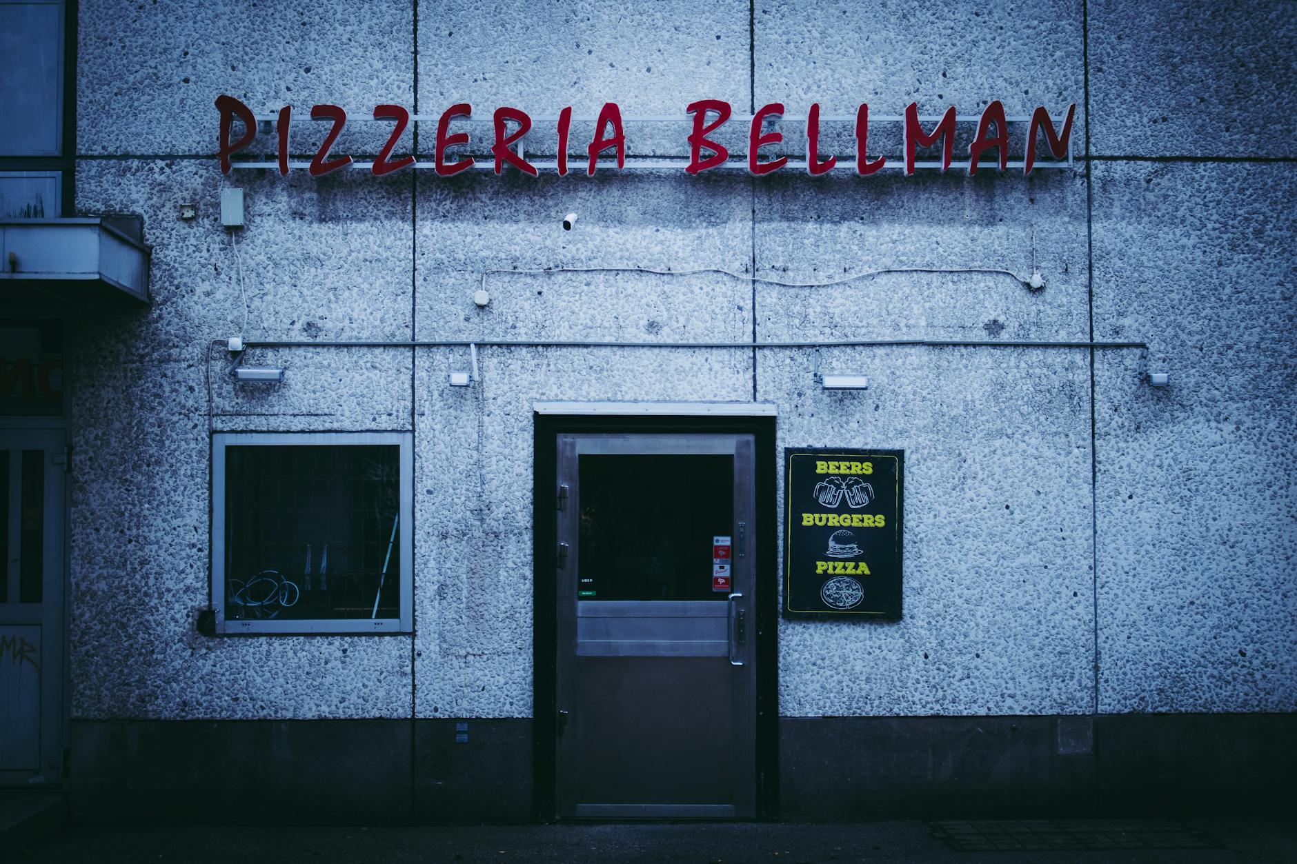 Stockholm pizzeria entrance for repeat visitor neighborhood planning.