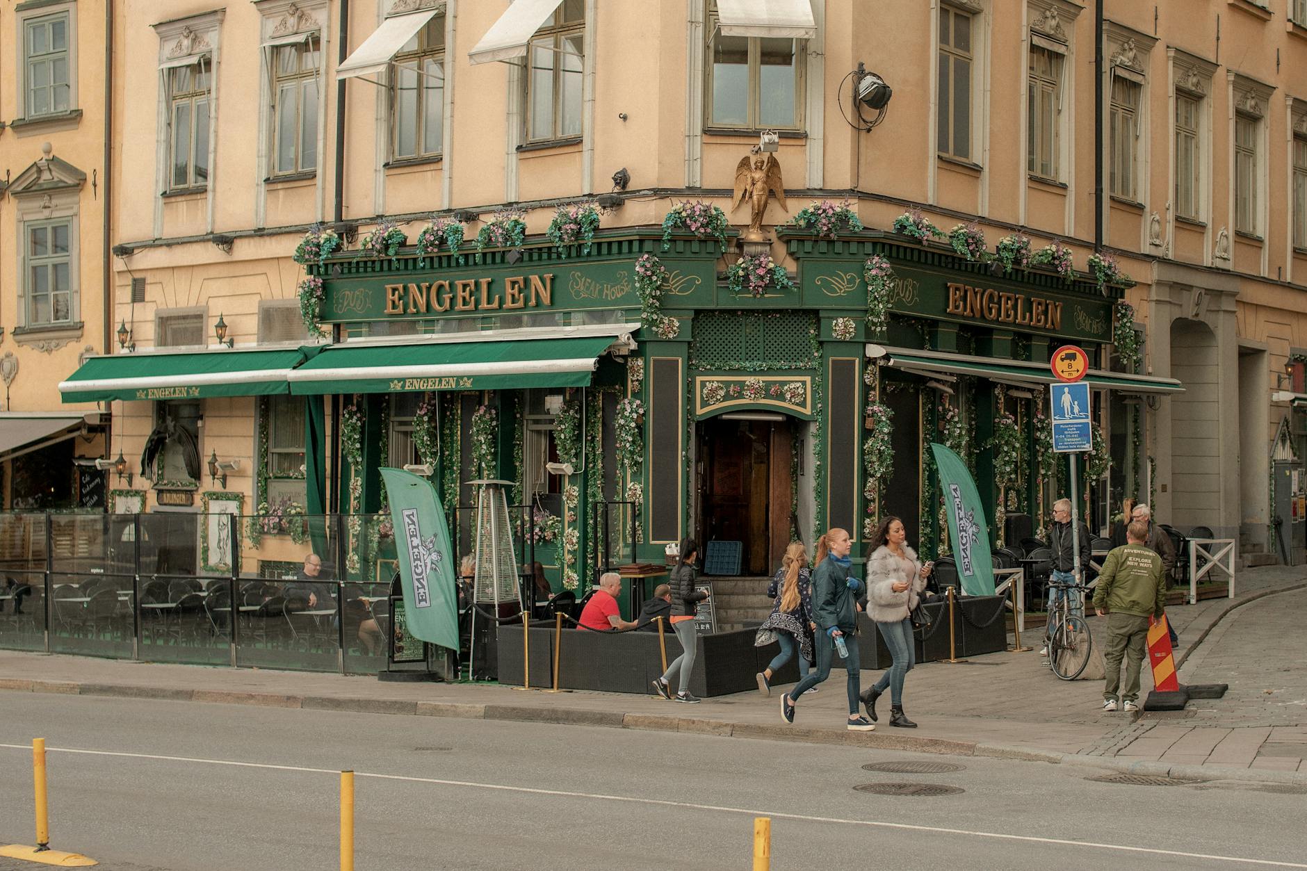 Lively Stockholm old town pub exterior for solo evening planning.