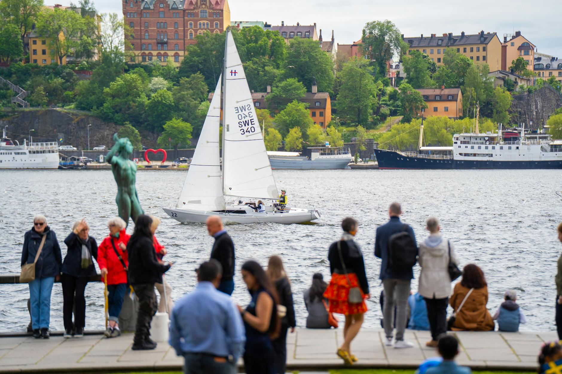 People enjoying the Stockholm waterfront for tourist travel report planning.