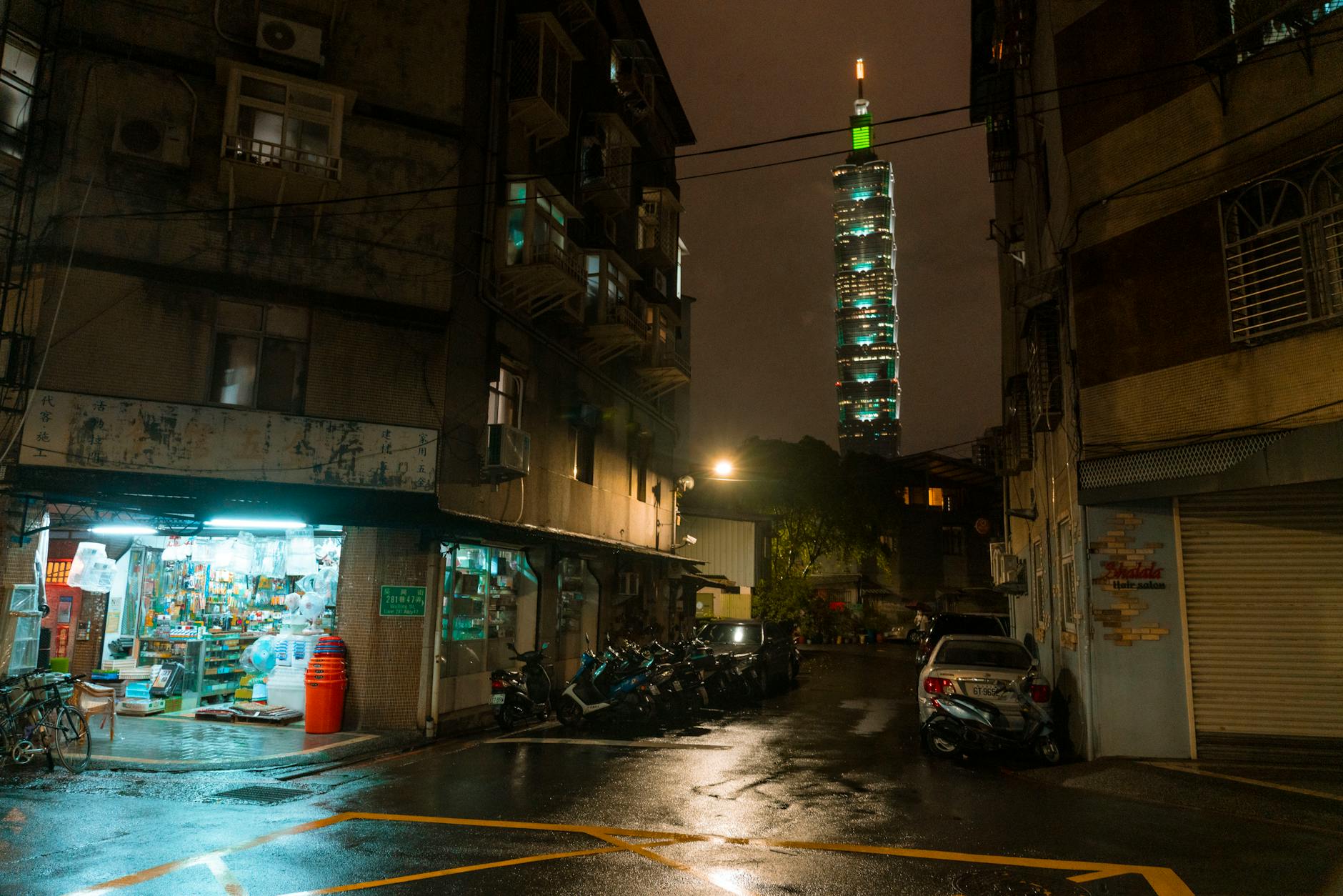 Rainy Taipei neighborhood and repeat leisure contingency planning context.
