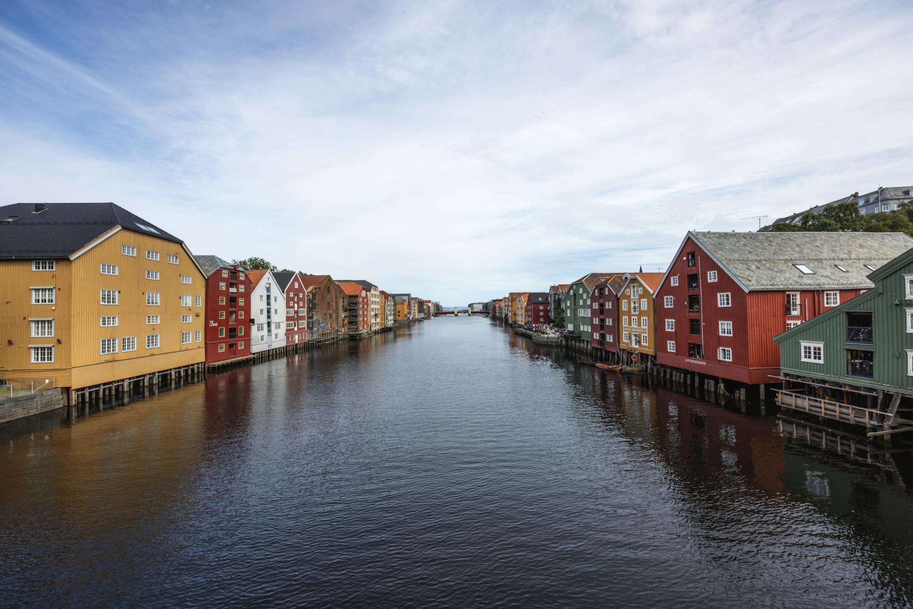 Trondheim river waterfront for business travel report planning.