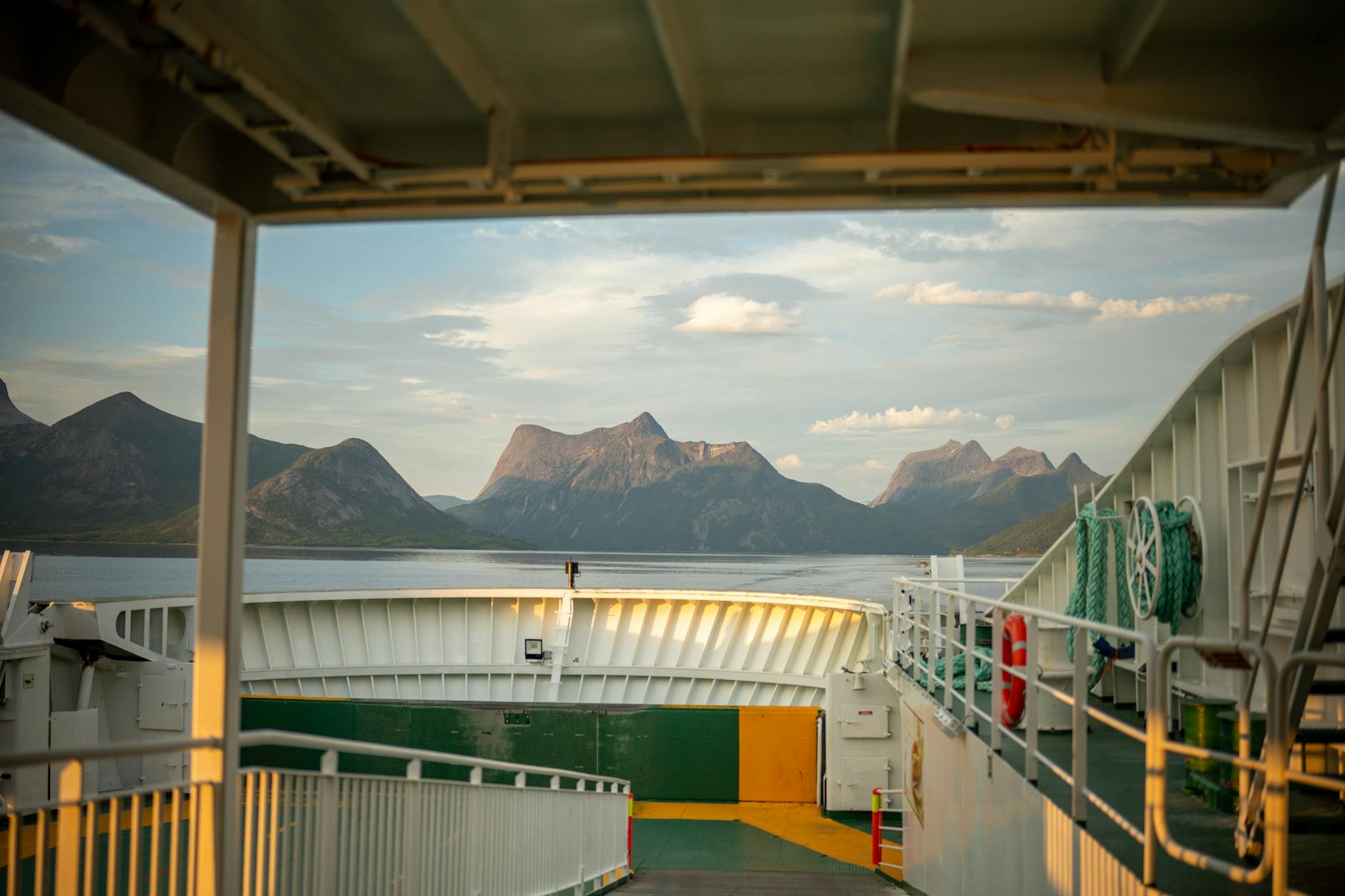 Norwegian fjord ferry ride for Trondheim port-call report planning.