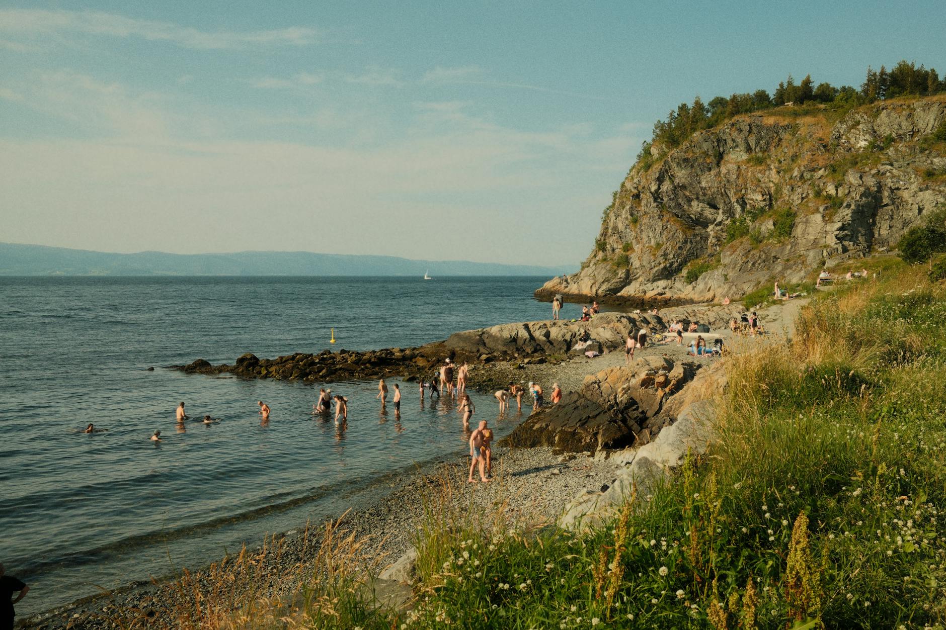 Coastal swimming scene for family outdoor pacing planning.