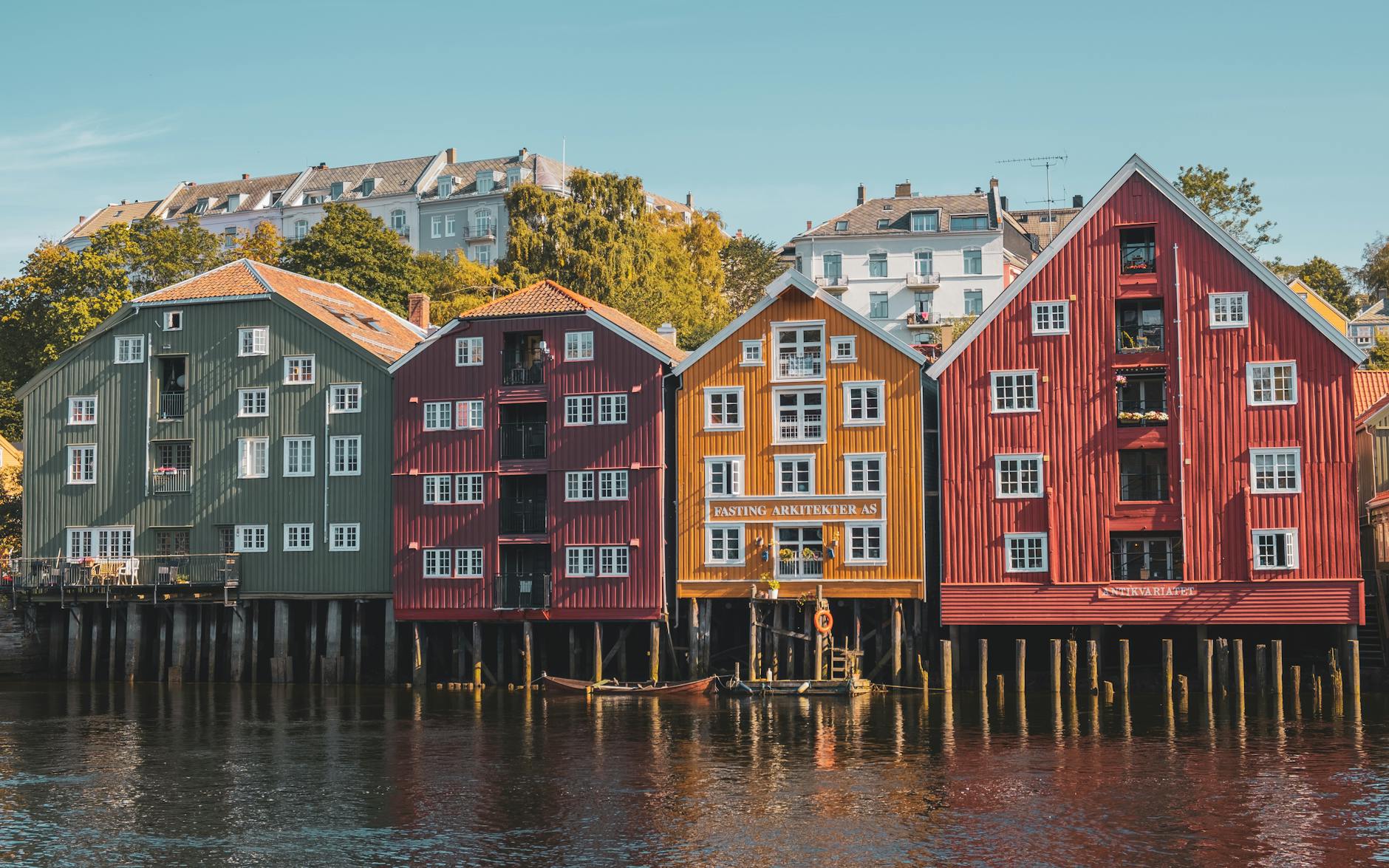 Trondheim rainy street for older traveler weather and health planning.