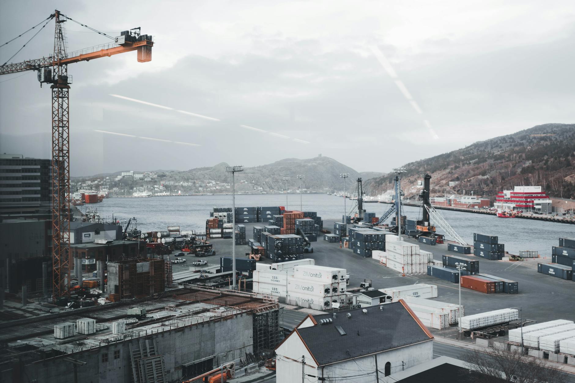 Industrial waterfront with crane for Trondheim freight and logistics planning.