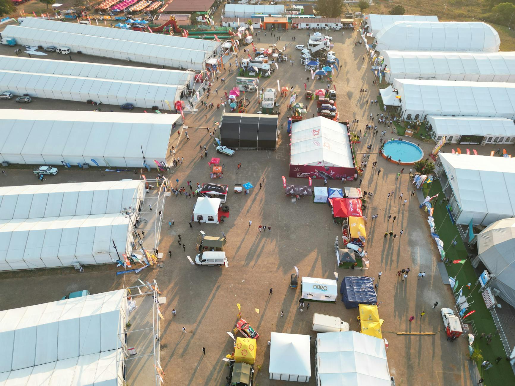 Outdoor event tents for Trondheim trade-show venue planning.