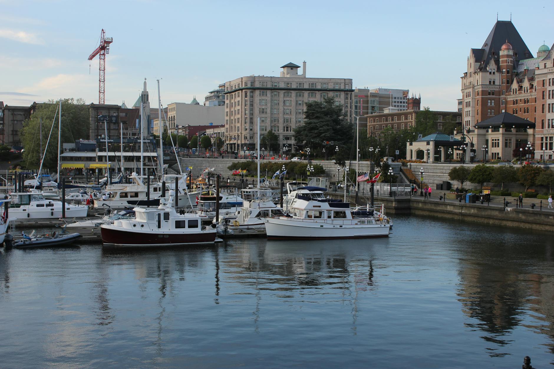 Victoria harbor with yachts and historic waterfront architecture