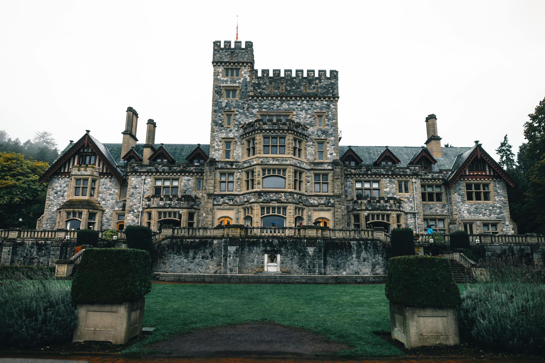 Hatley Castle surrounded by greenery in Victoria