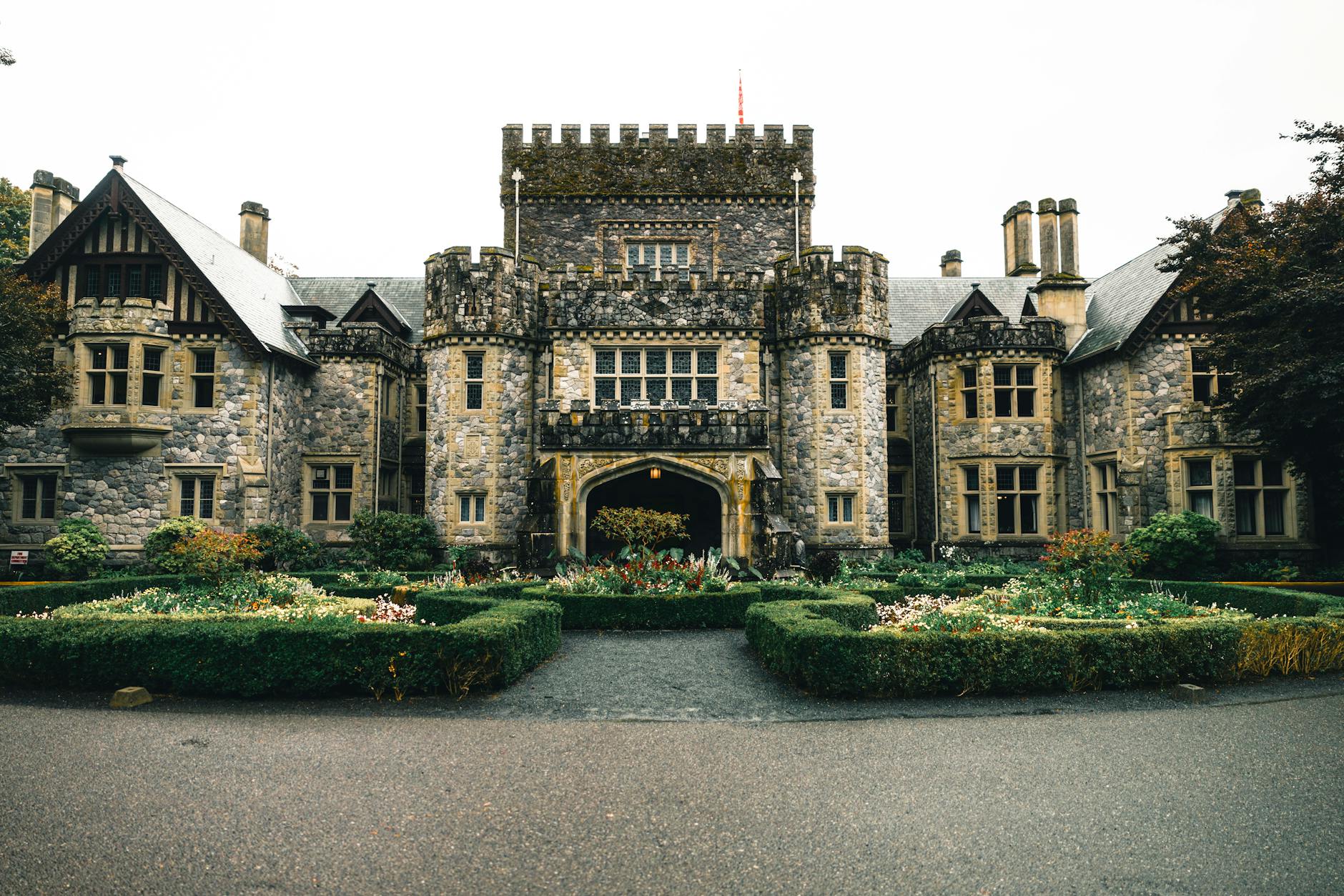 Hatley Castle surrounded by a lush garden in Victoria