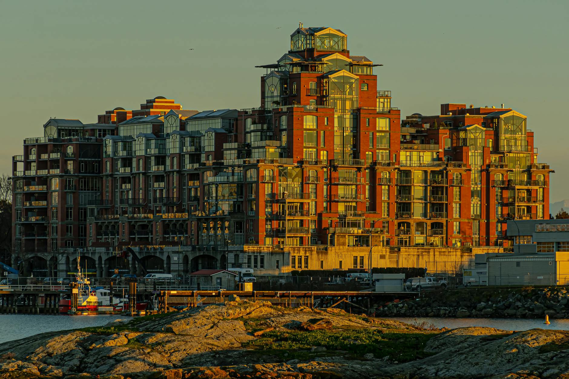 Victoria waterfront building in warm sunset light