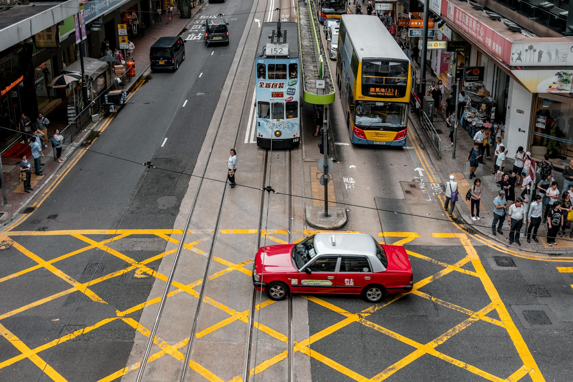 Wan Chai taxi and tram mobility planning context.