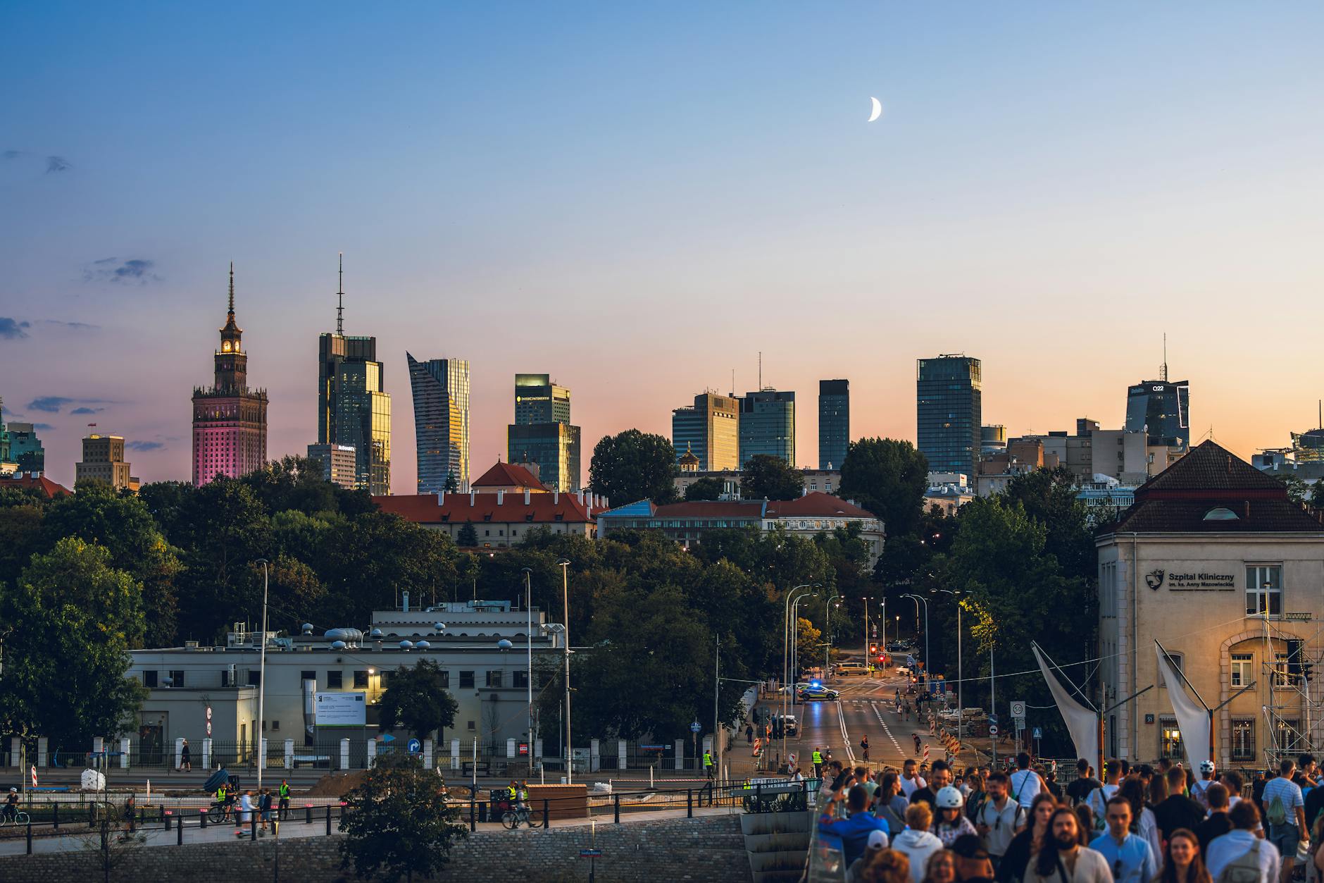 Warsaw evening city setting for conference reception and dinner planning.