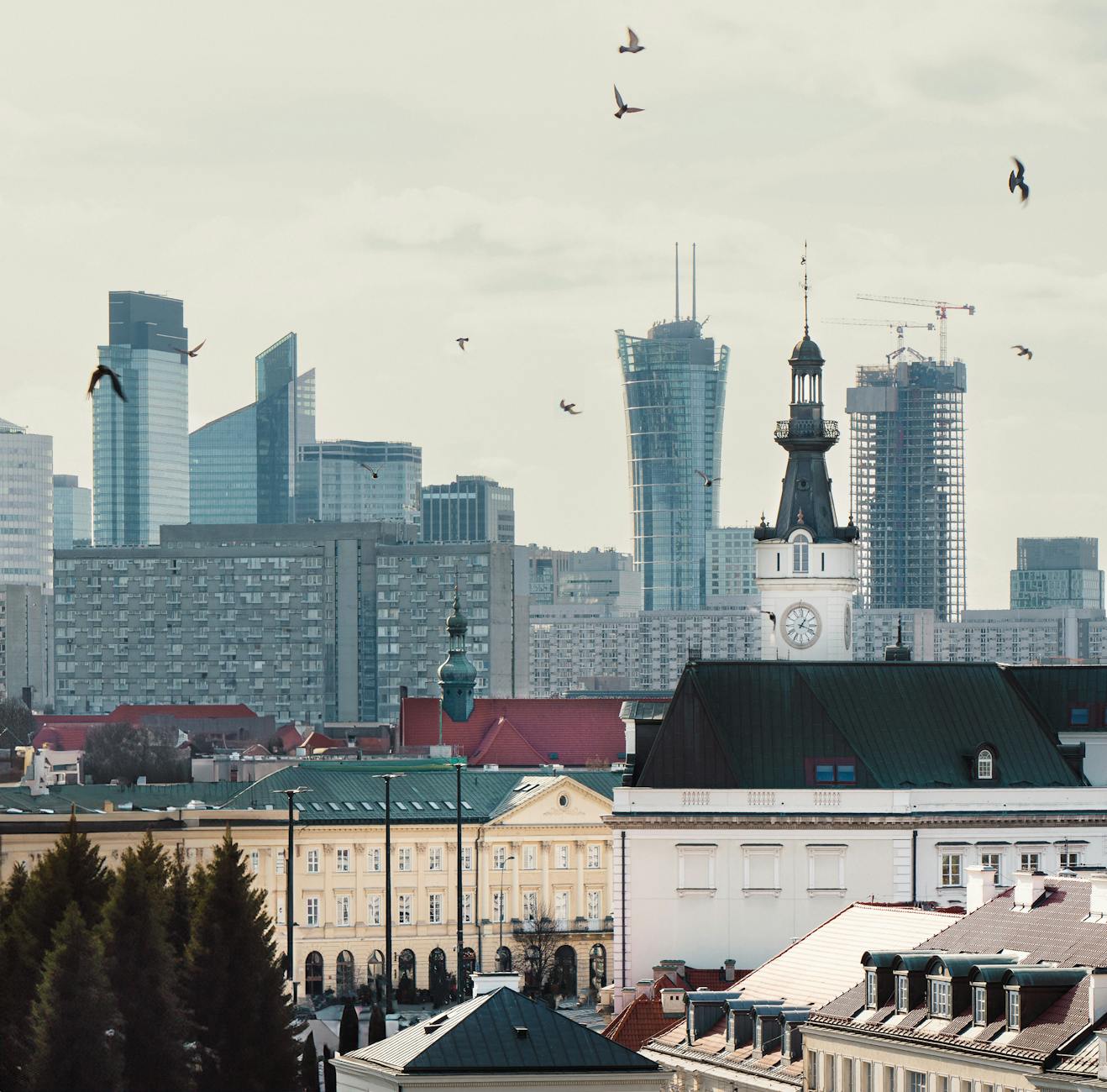 Warsaw skyline and public space for creator permission planning.