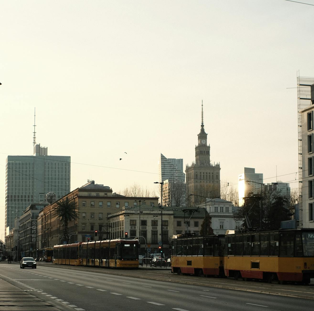 Warsaw tram and street scene for older traveler transport planning.