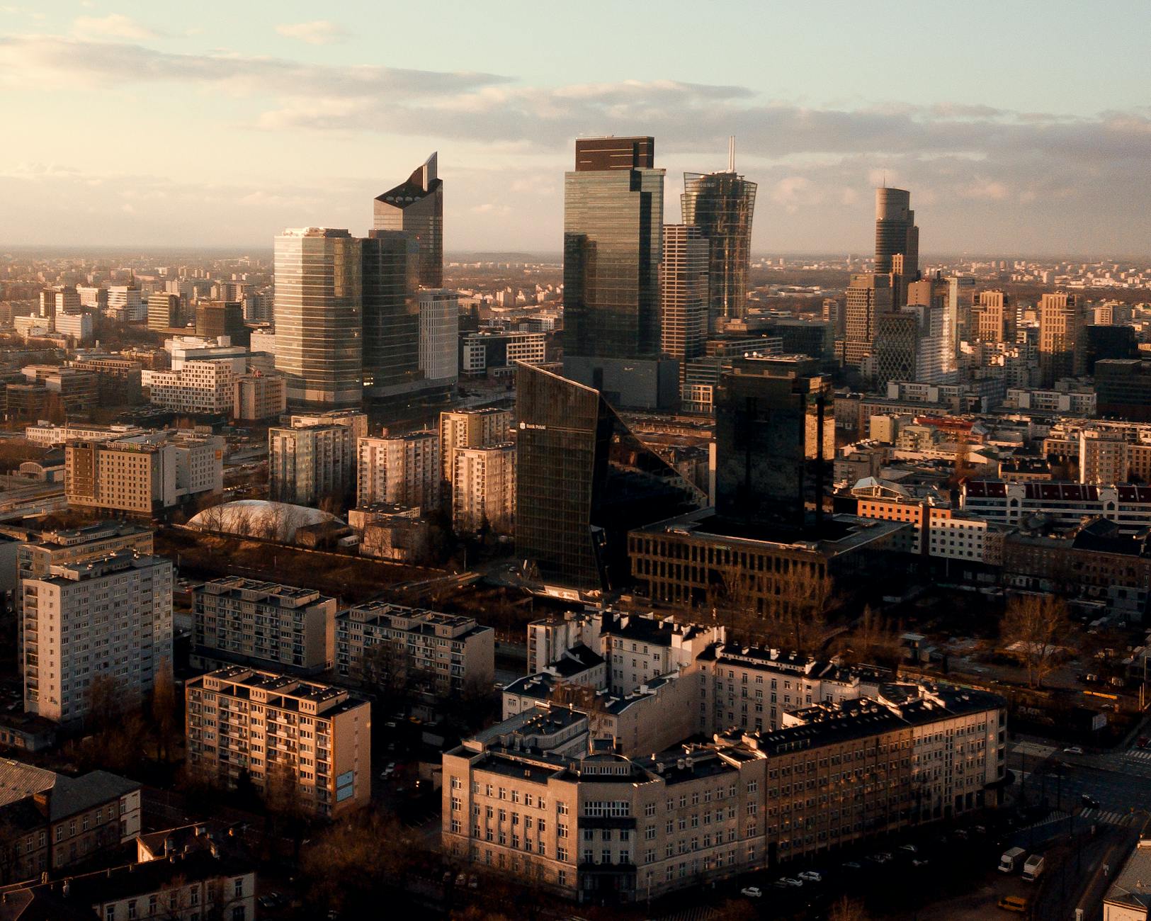 Warsaw skyline for sales traveler report planning.