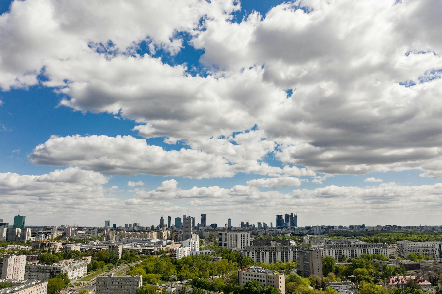 Warsaw skyline for tourist travel report planning.
