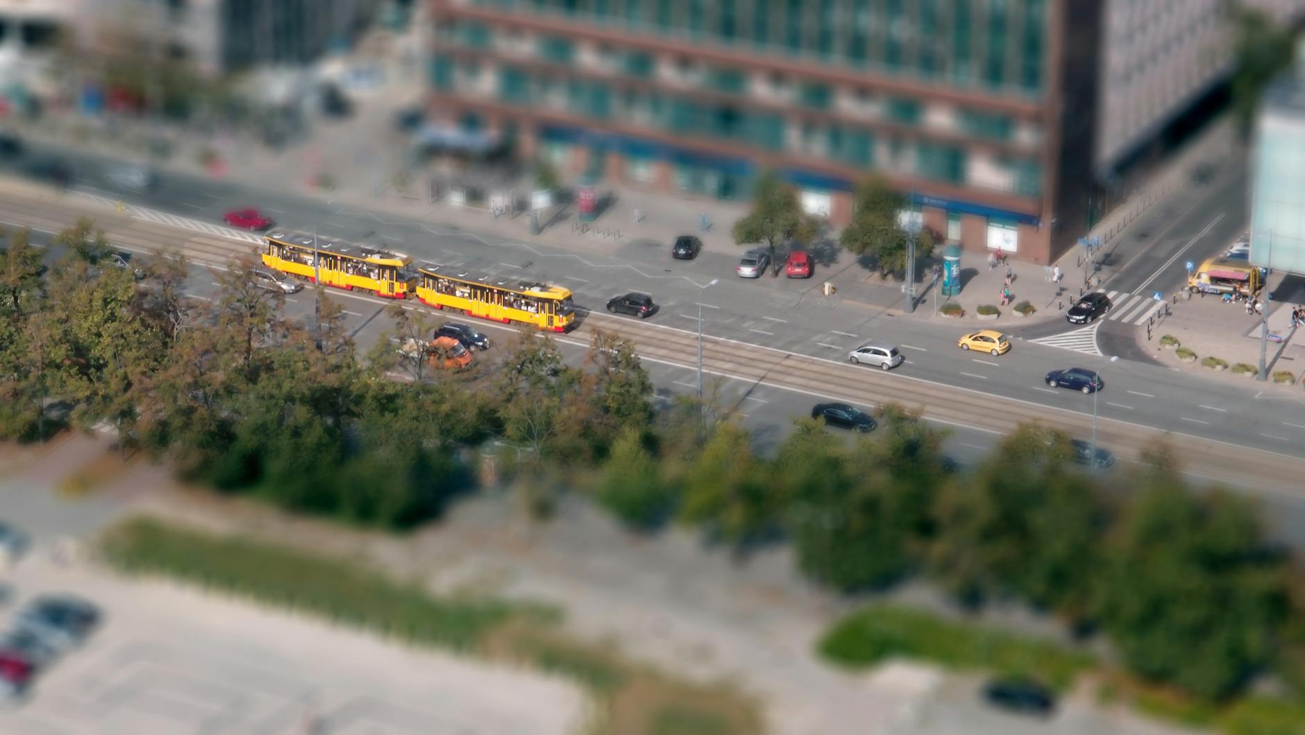 Warsaw tram and city street for mobility-limited transport planning.