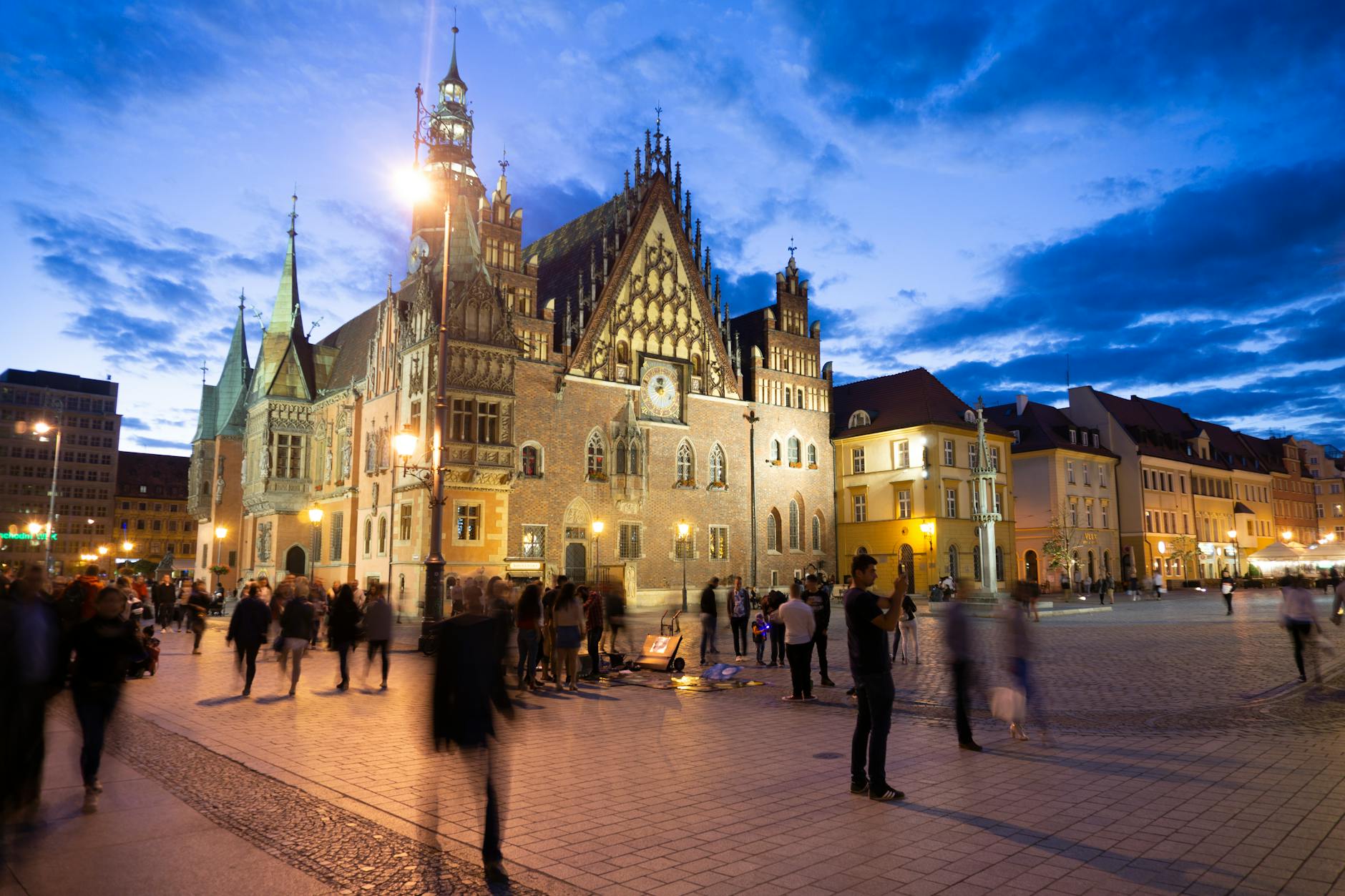 Wroclaw evening street for older traveler night planning.