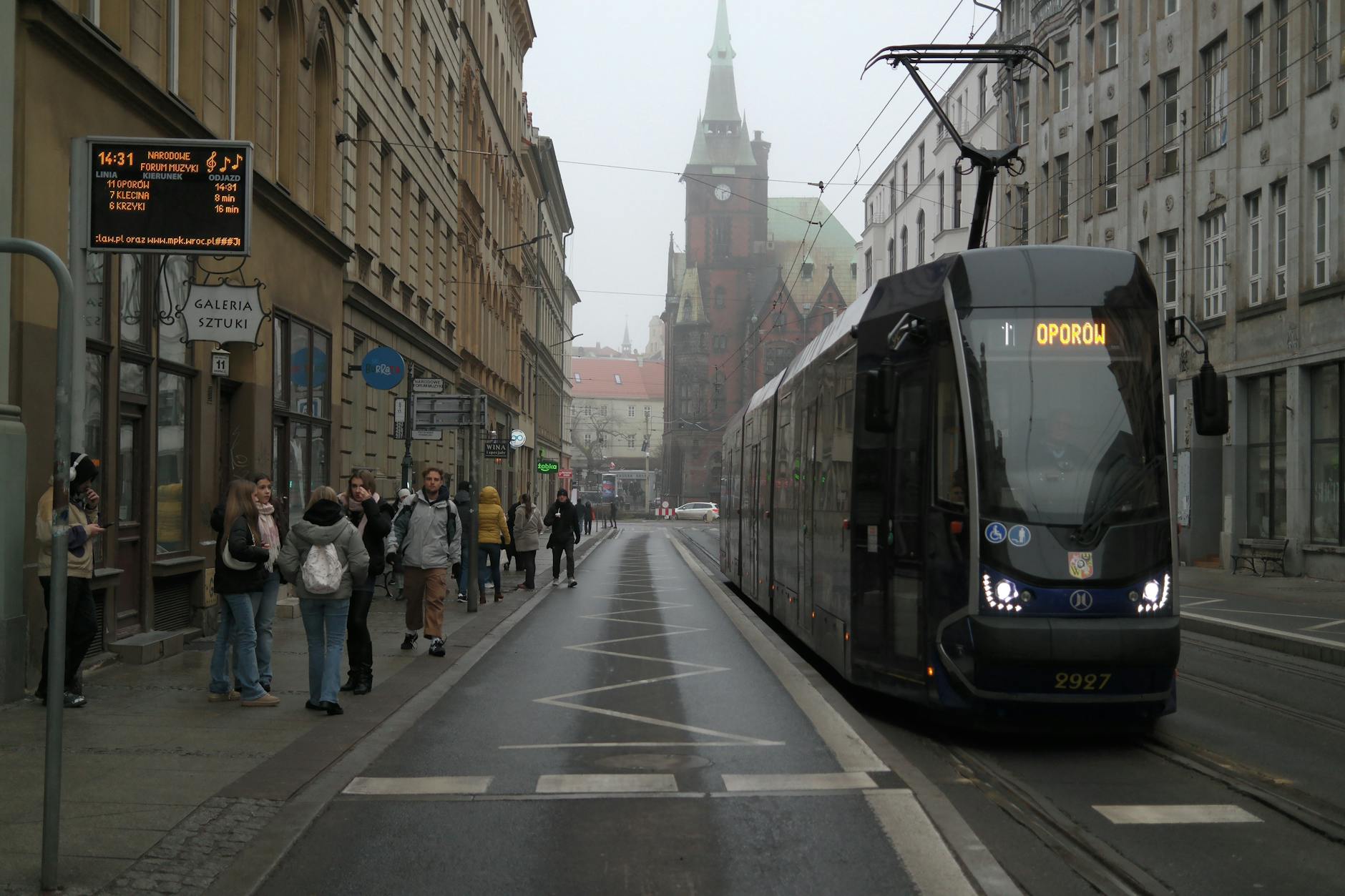 Wroclaw tram and church route for pilgrimage transport planning.