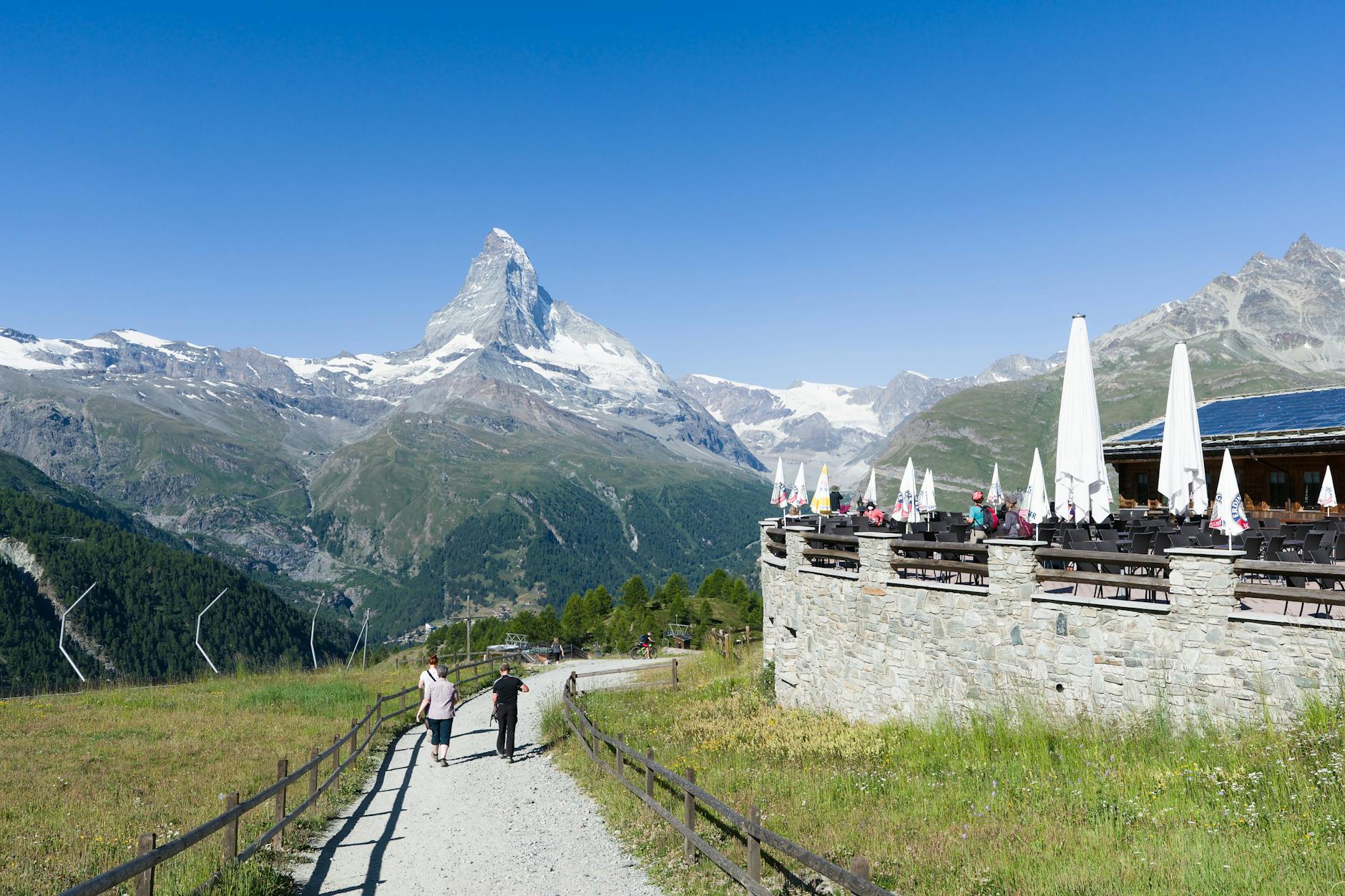 Matterhorn mountain cafe setting for Zermatt business visitor planning.