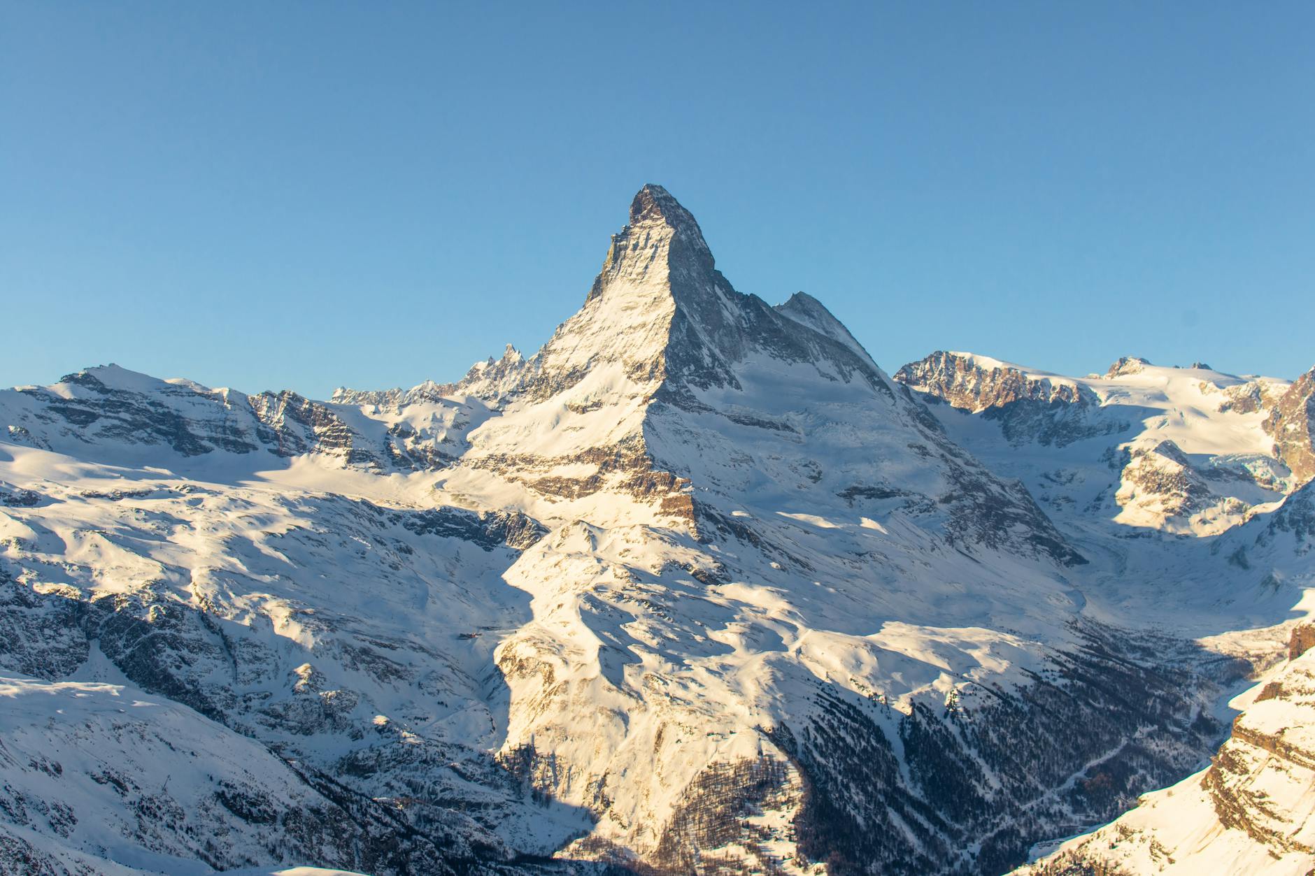 Snowy Matterhorn near Zermatt for family meal and weather timing.