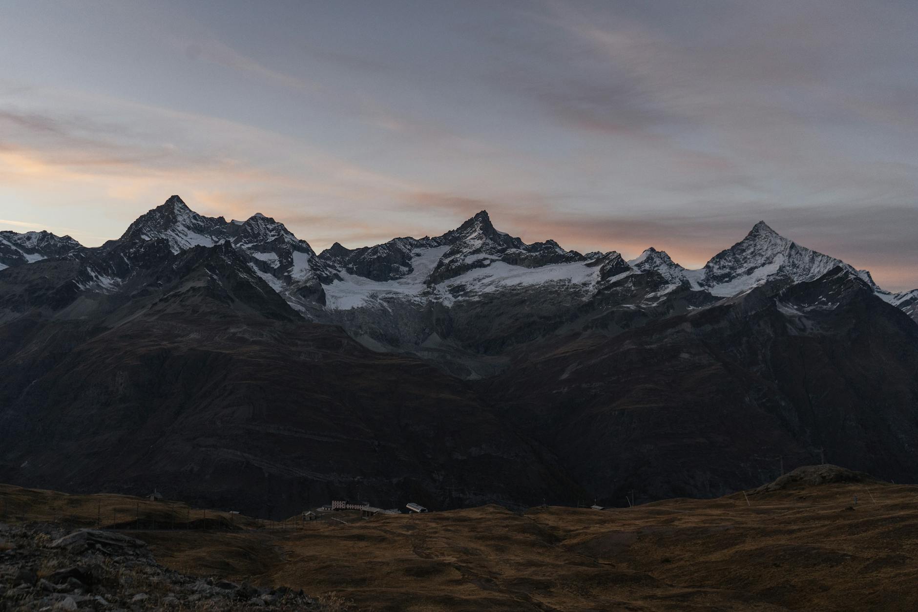 Matterhorn at sunset for Zermatt nightlife travel report planning.