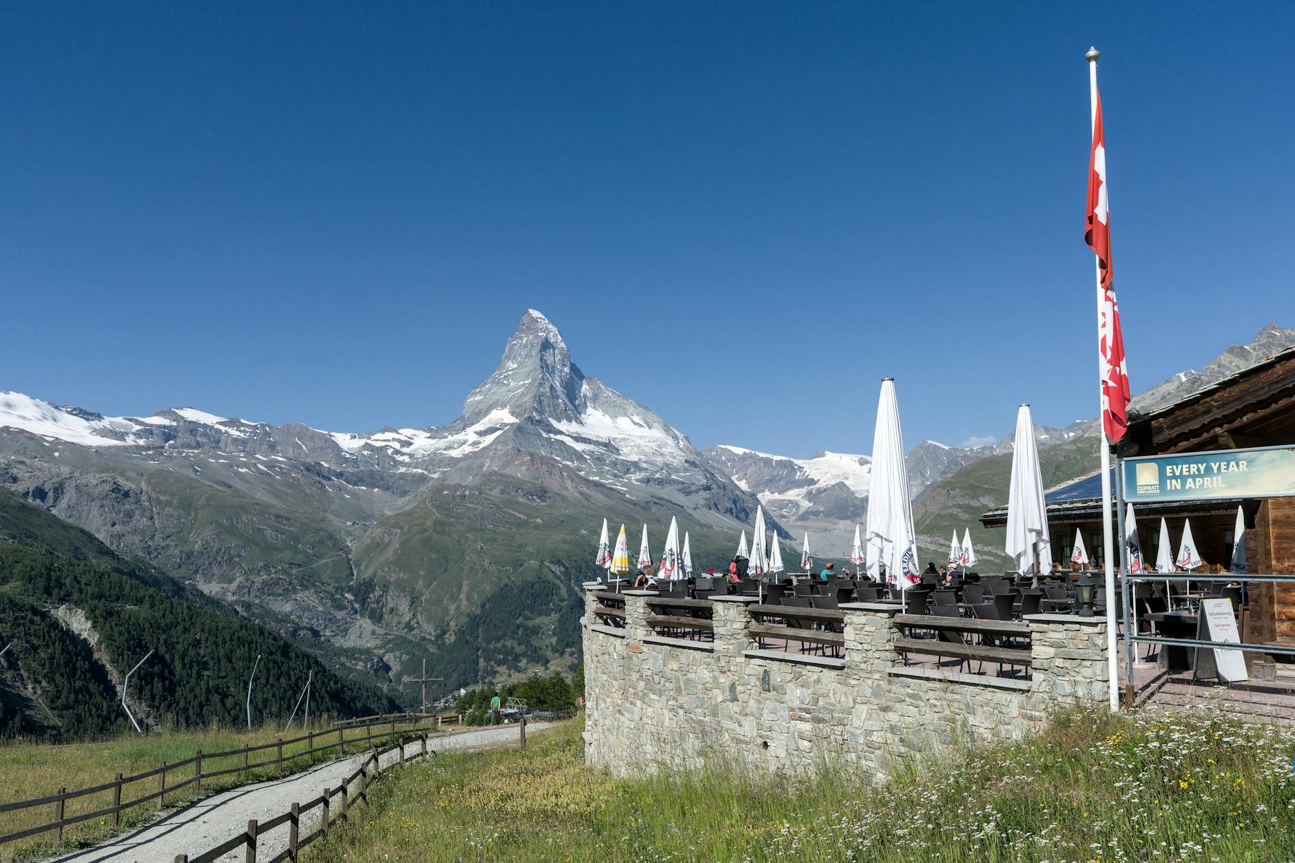 Matterhorn and Zermatt village for tourist visibility planning.