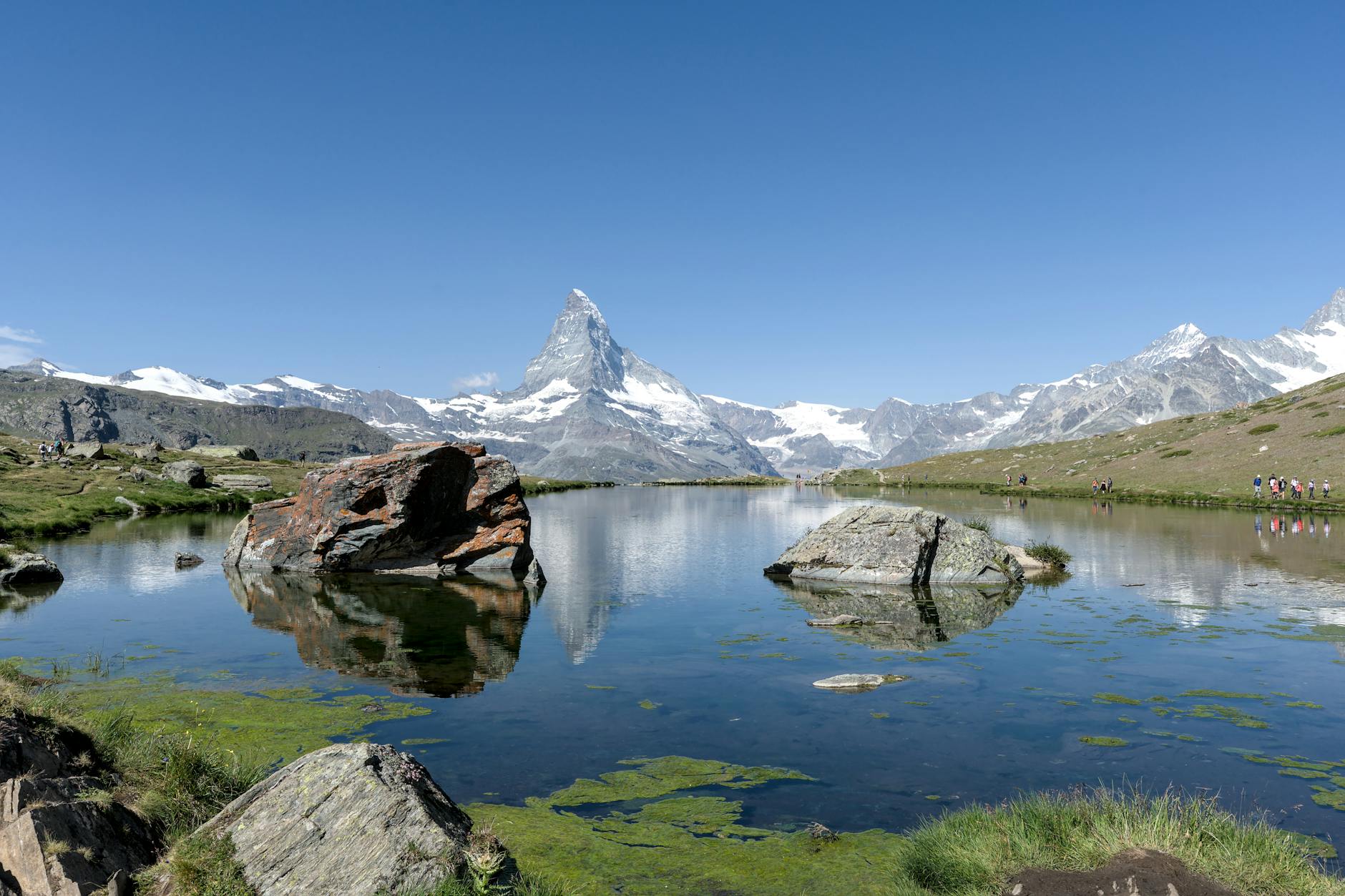 Zermatt alpine buildings and Matterhorn for tourist hotel location planning.