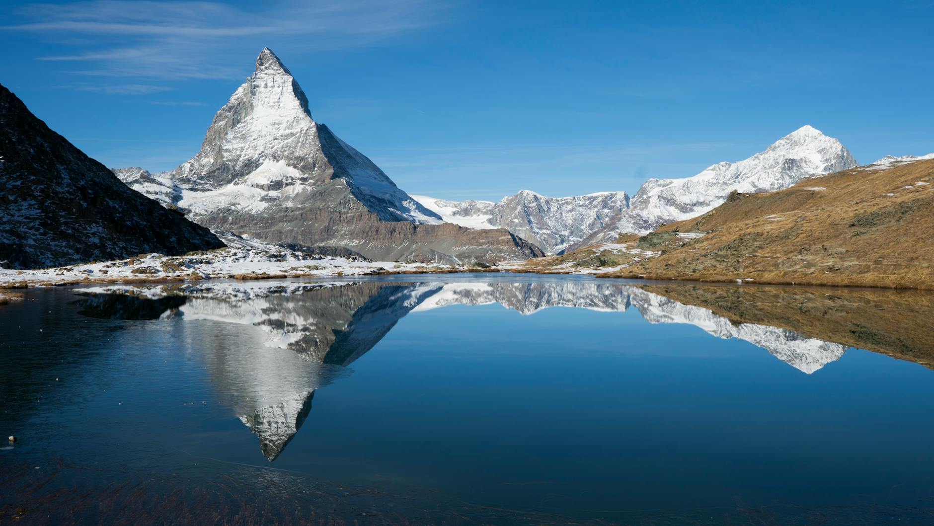 Matterhorn lake reflection for medication and medical document planning.
