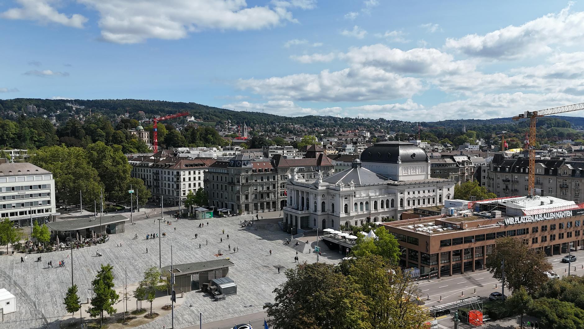 Zurich city and opera-area aerial context for arrival planning.